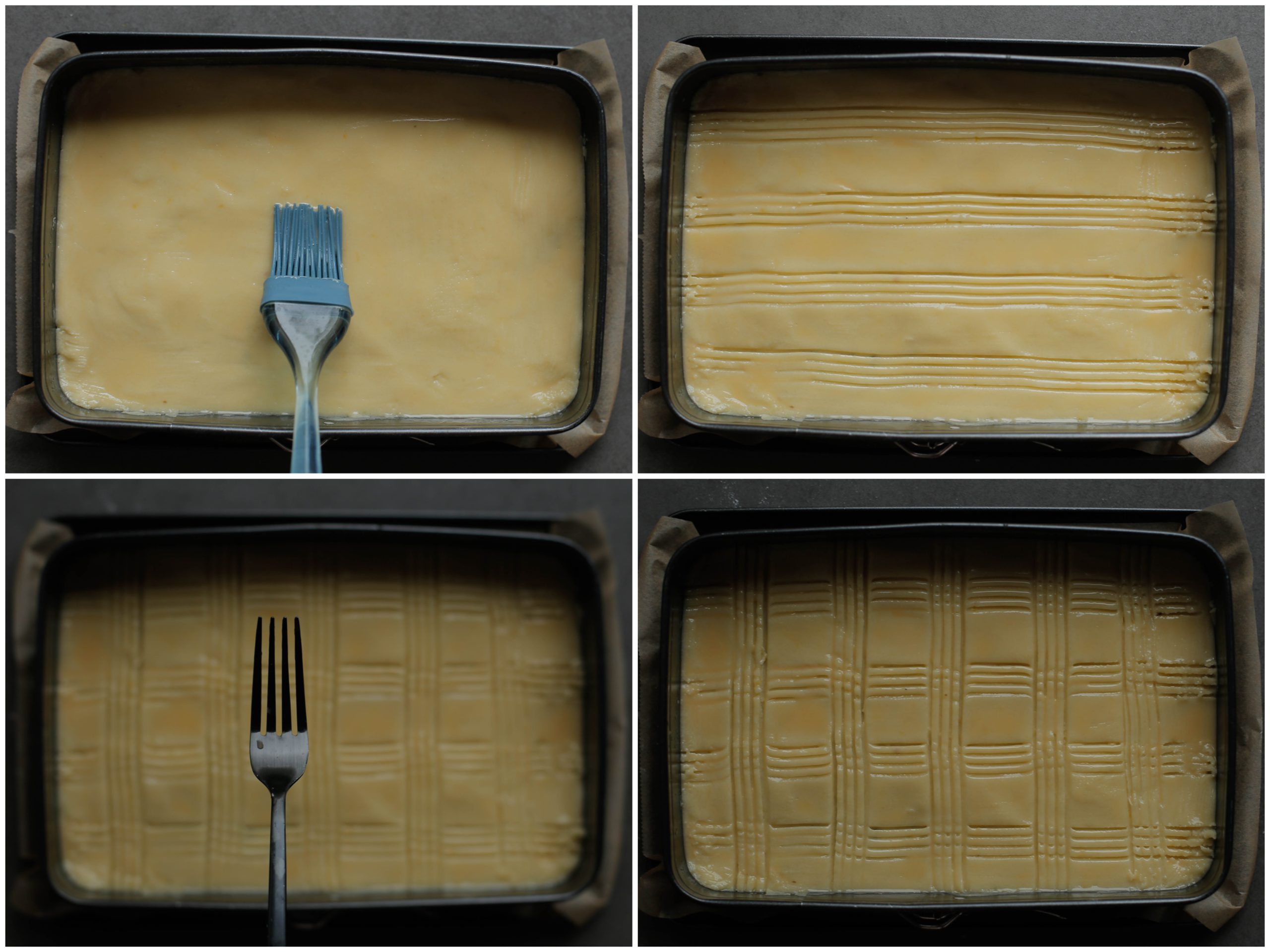 Bestrijken met eigeel en patroon maken in de pistache boterkoek