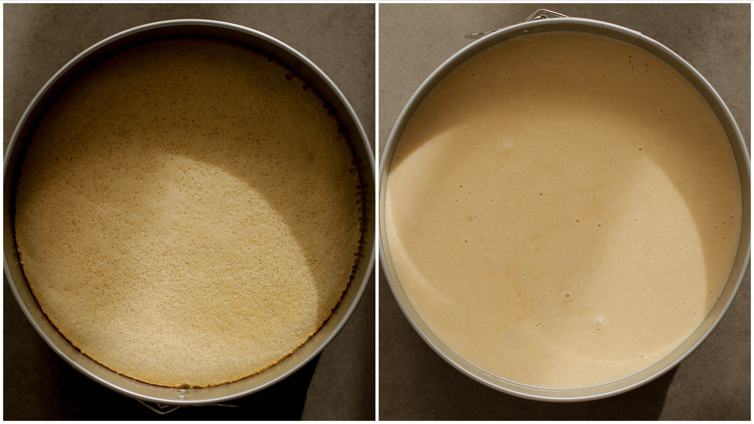 Cake in de oven met cheesecake- en cakebeslag