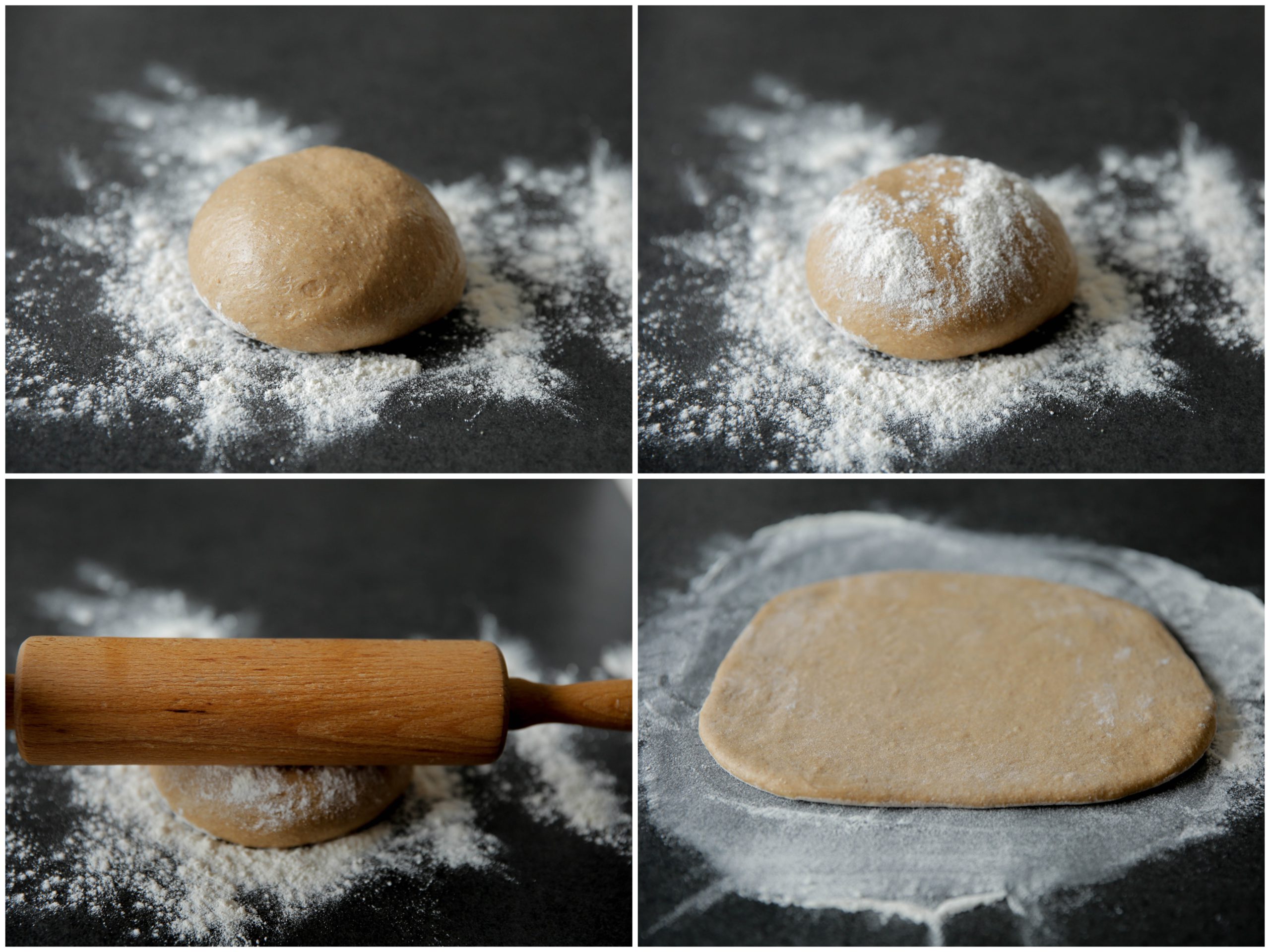 Deeg rollen met een deegroller op een bloem bestoven werkplek