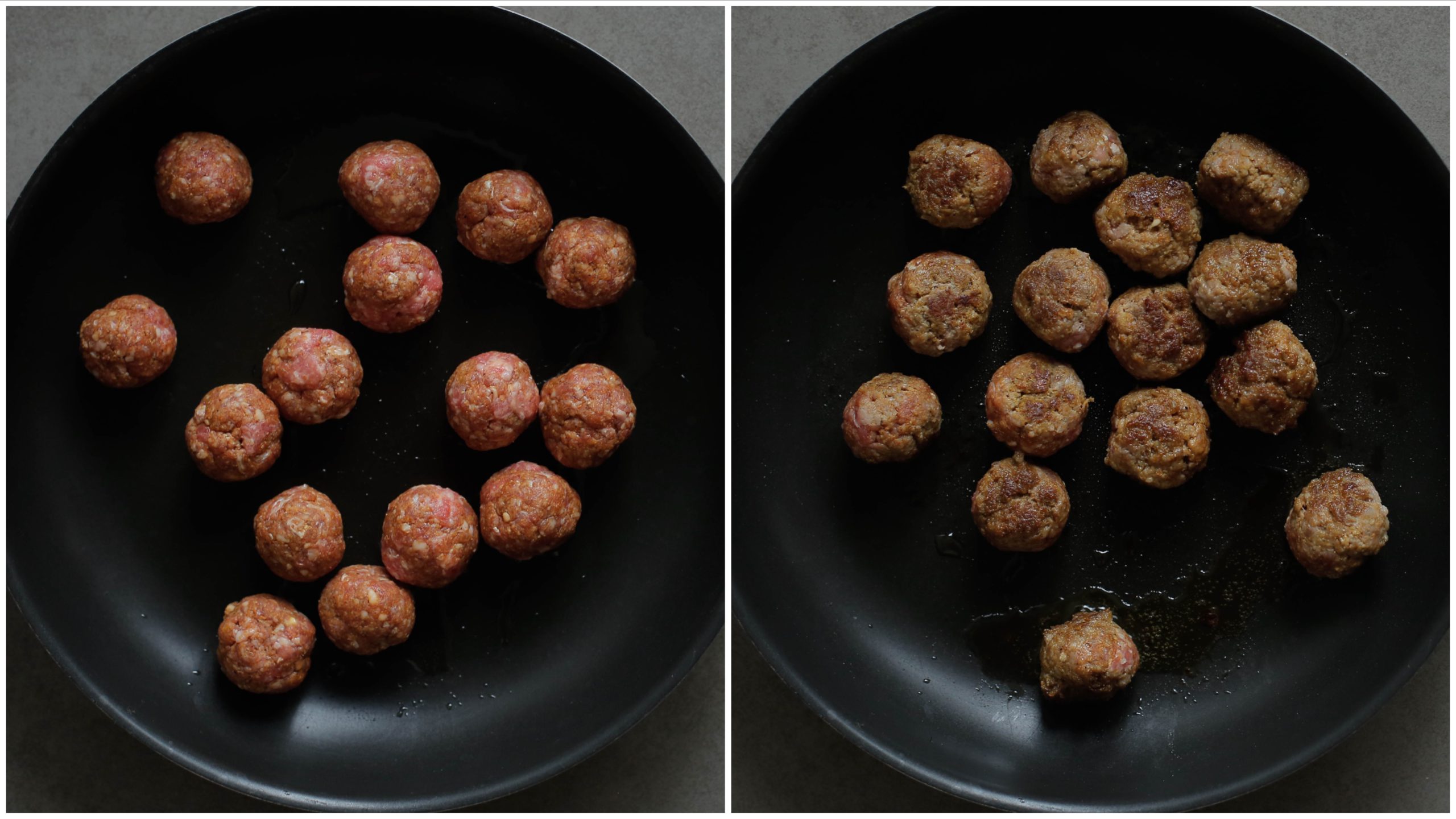 Gehaktballen rondom gaar bakken in een pan