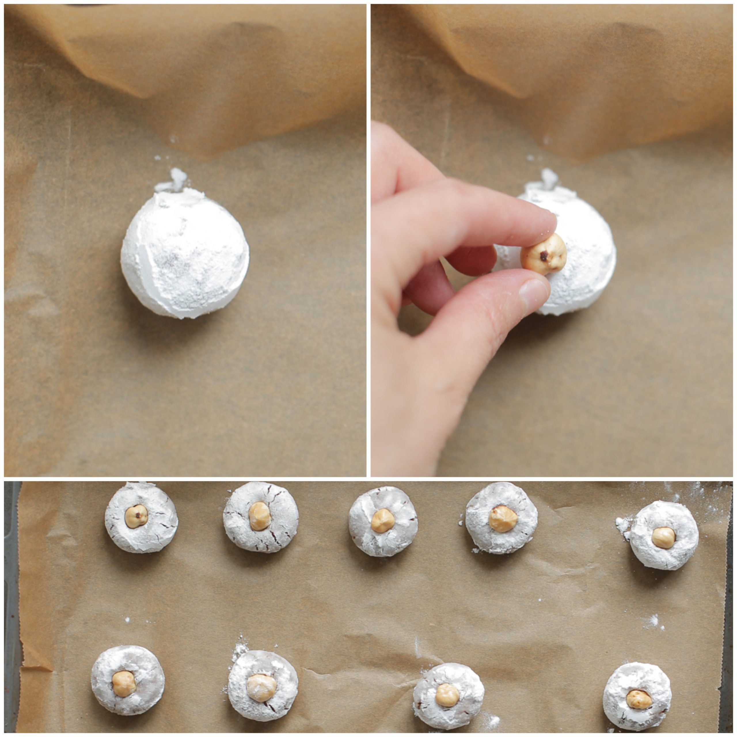 Hazelnootkoekjes garneren met hazelnoten