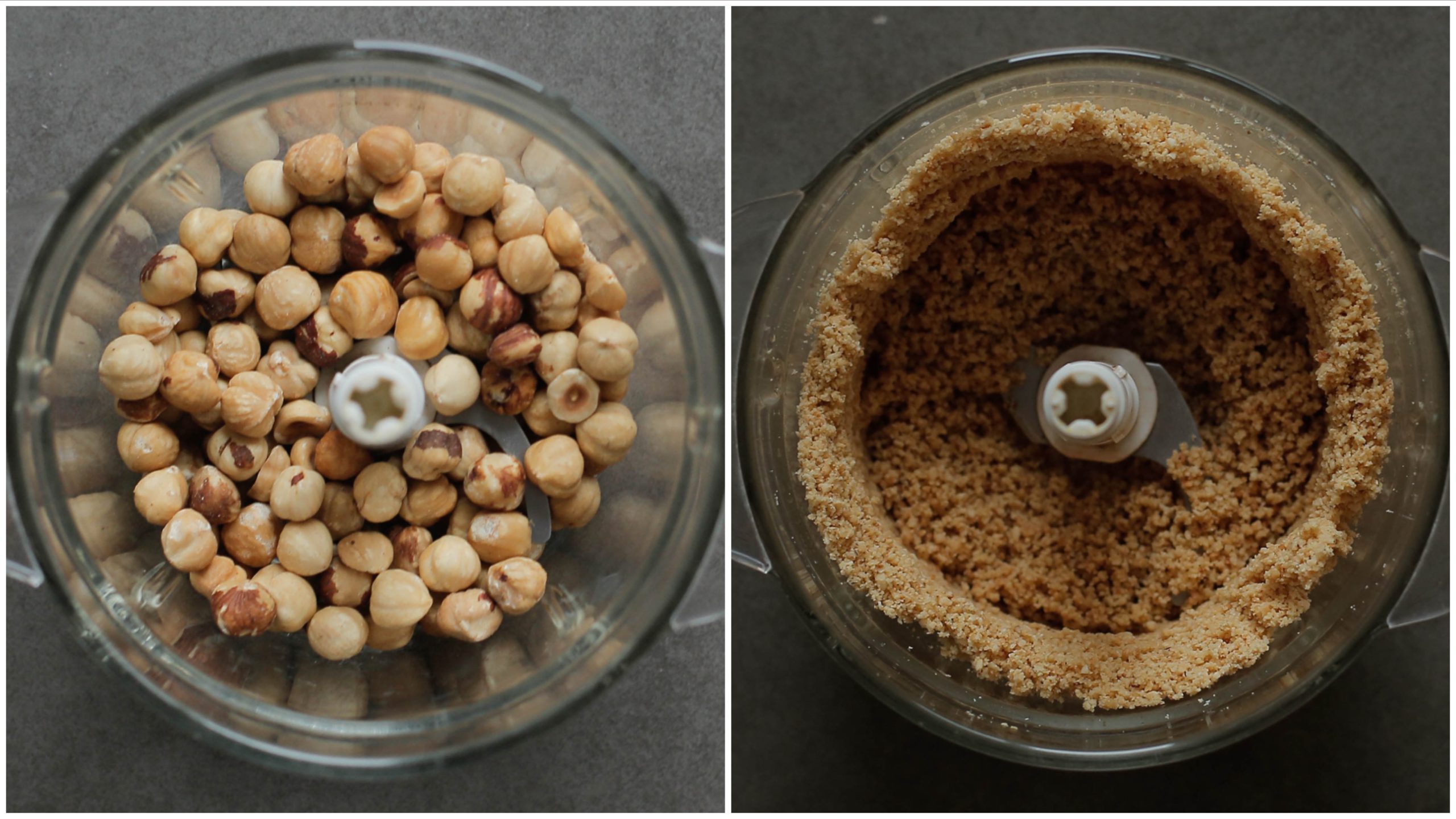 Hazelnoten fijnmalen in een hakmolen