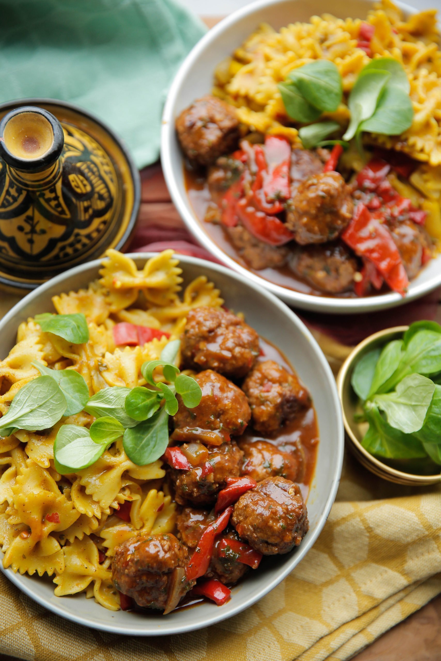 Farfalle met gehaktballen eindresultaat