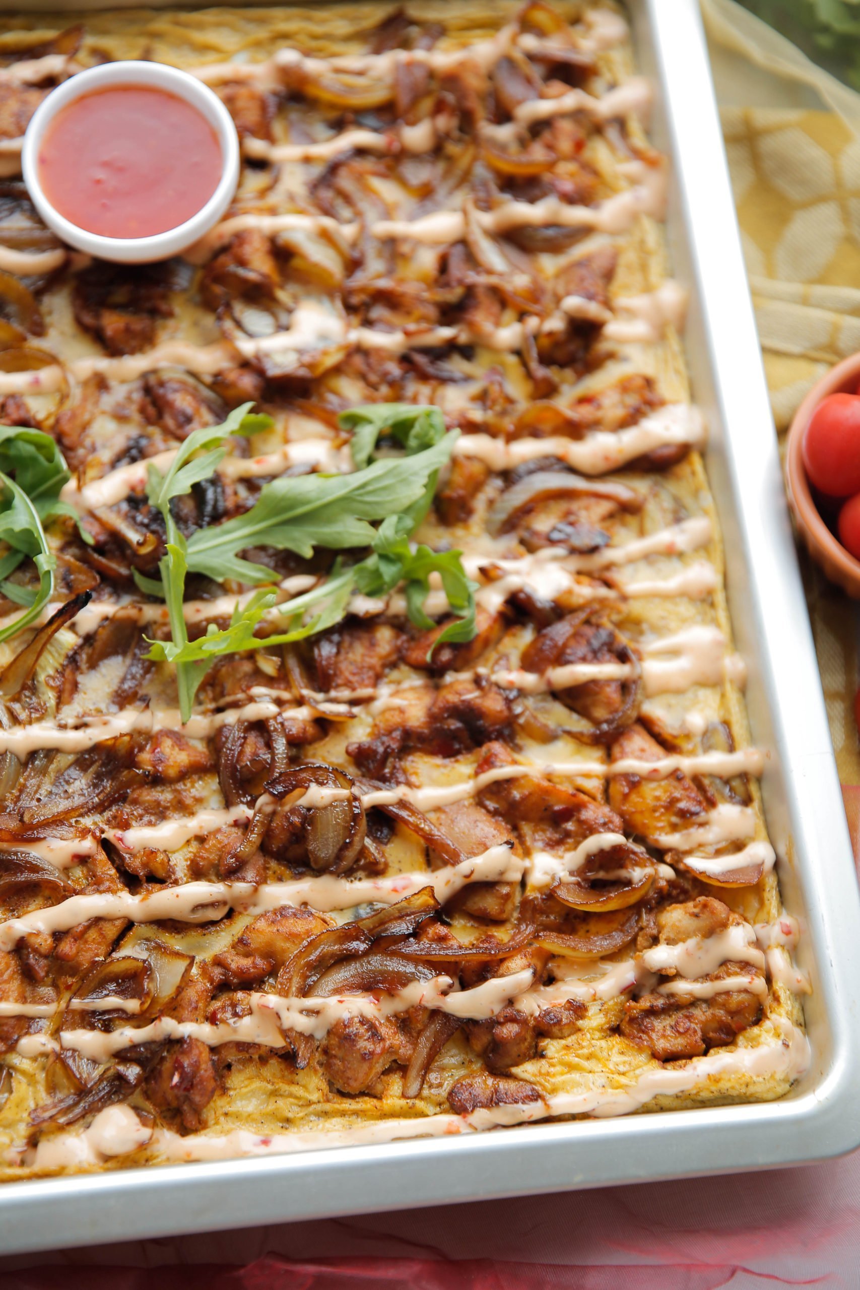 Omelet met kip en gekarameliseerde ui eindresultaat