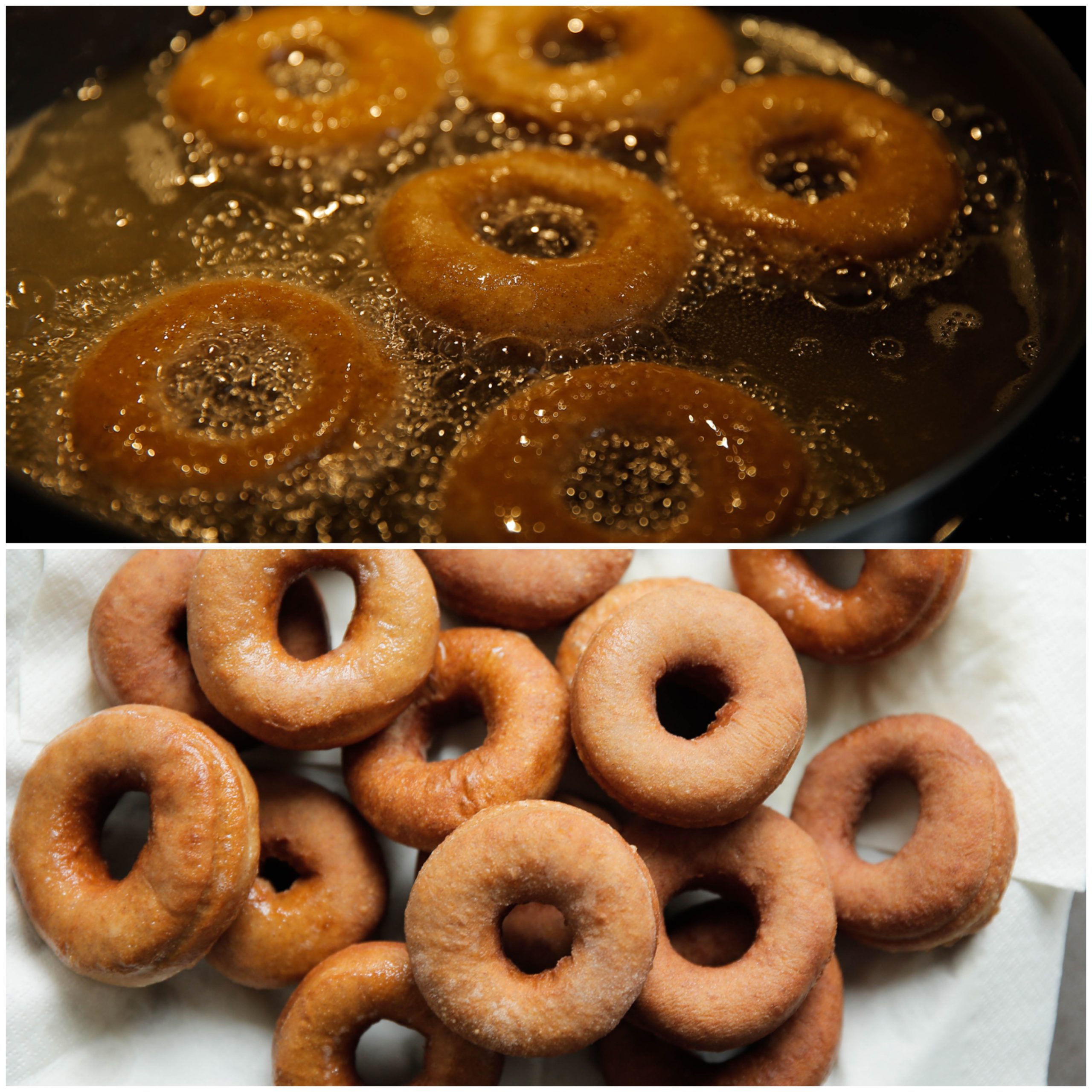 Kaneel donuts bakken en uit laten lekken op keukenpapier