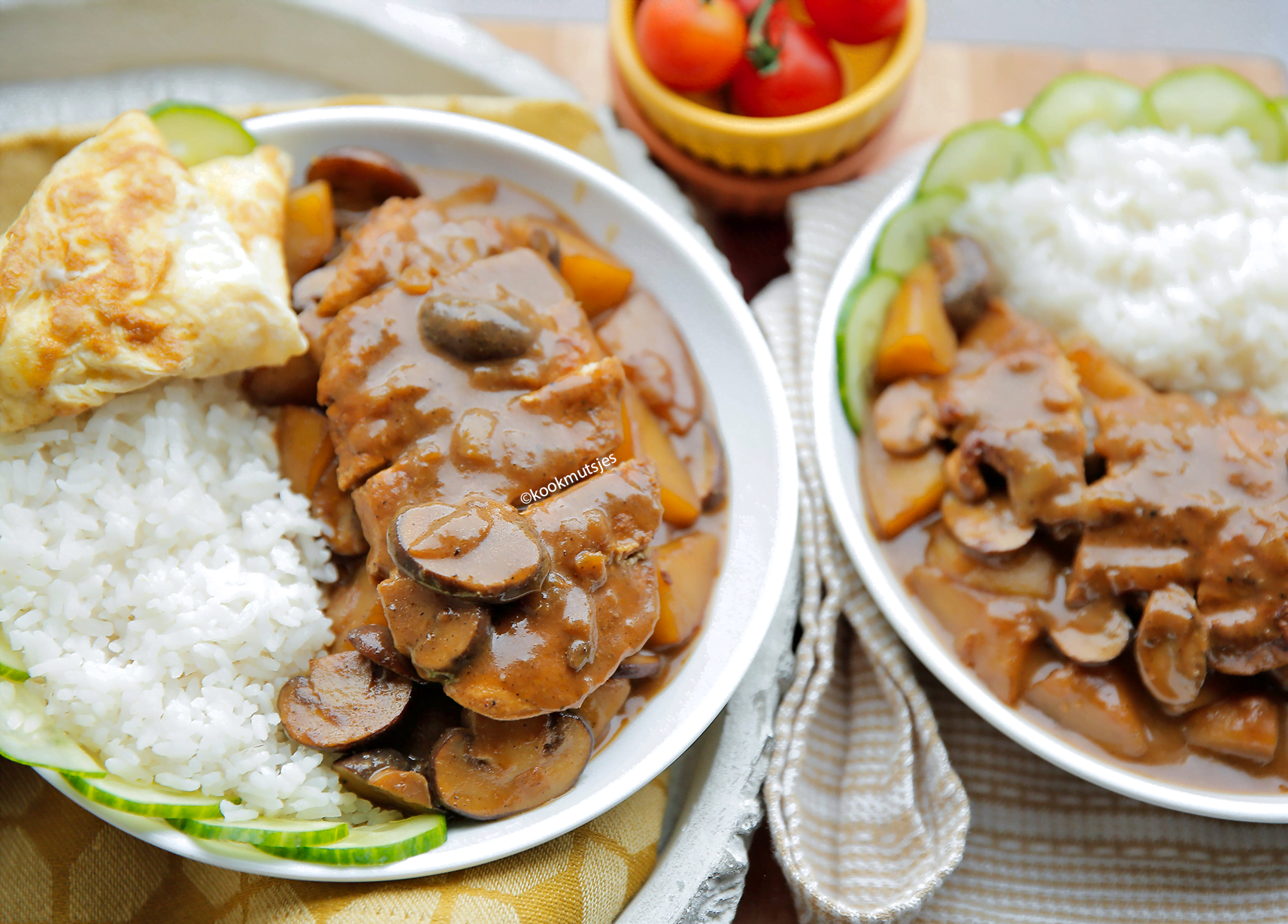 Kip met champignons en aardappels