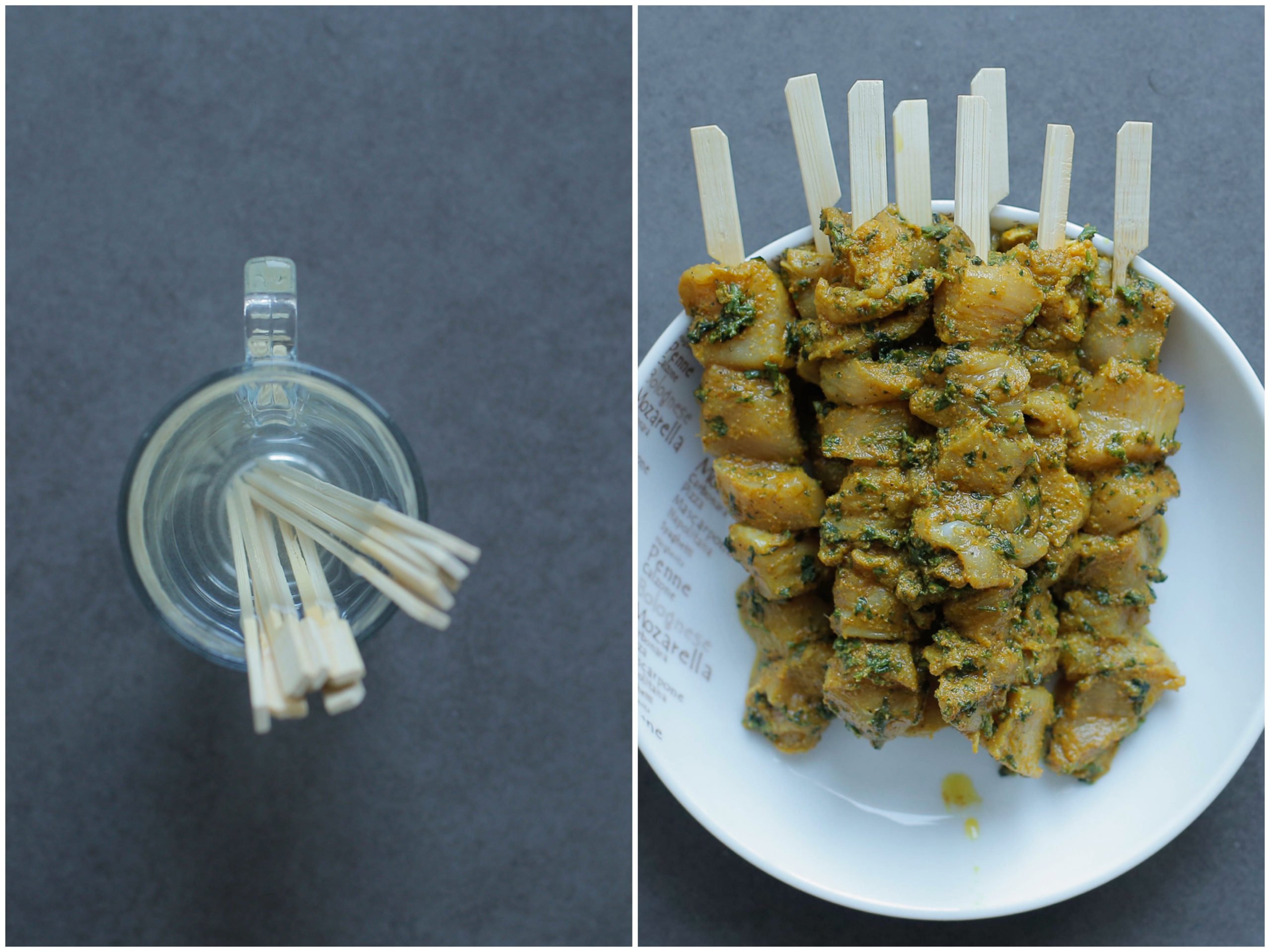 Kip rijgen aan de spiesjes