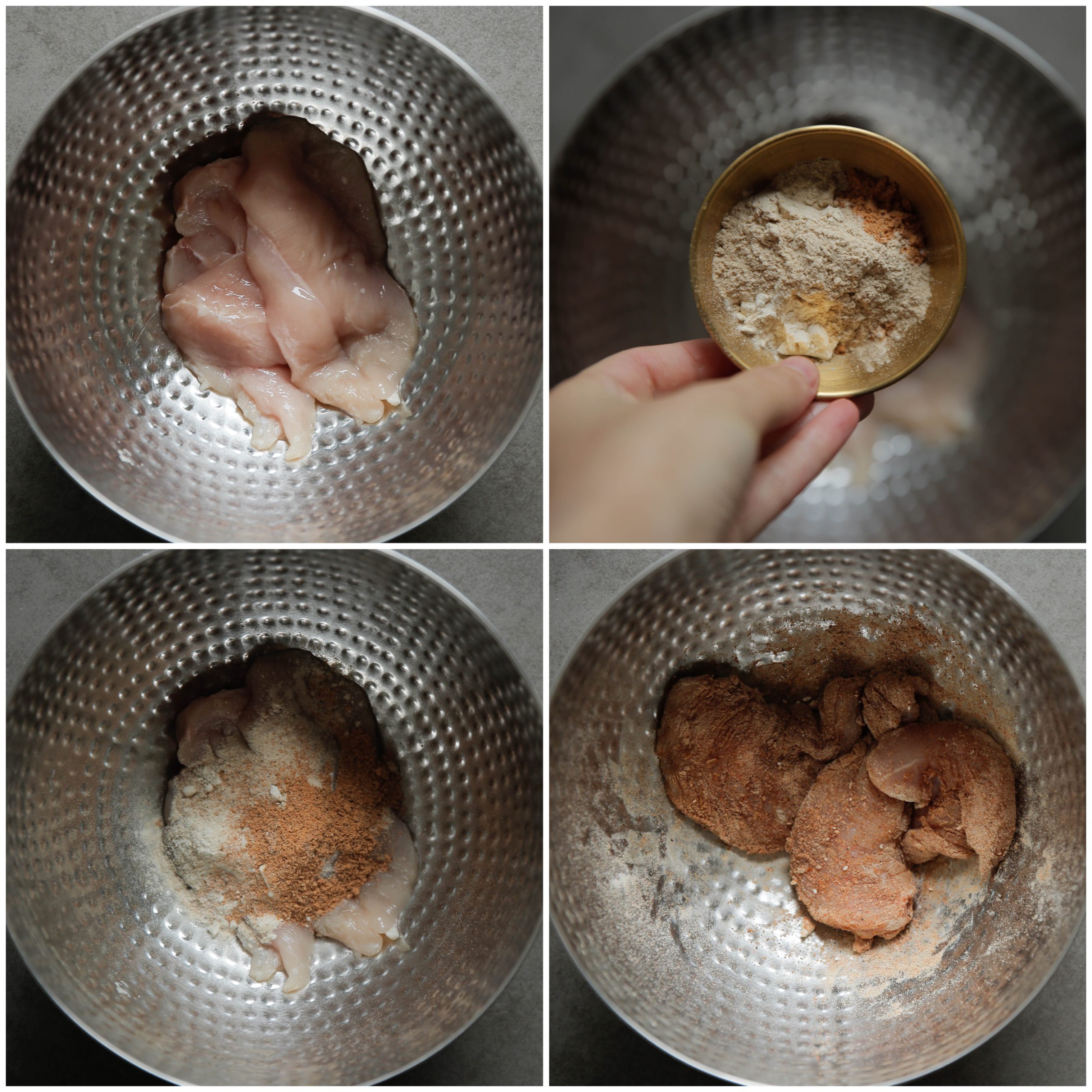 Kipfilet en kruiden in een diepe kom