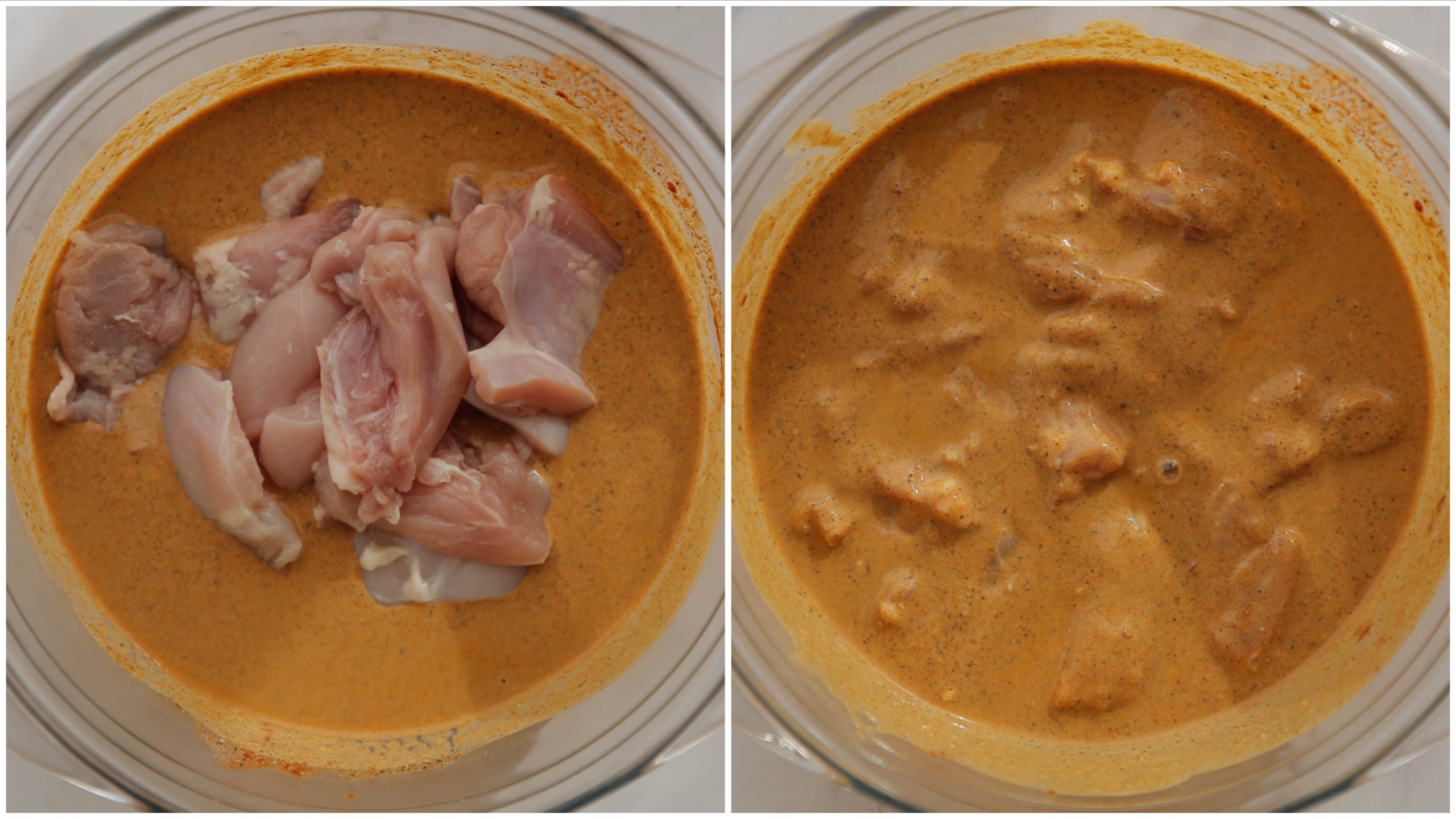 Kippendijen marineren in de yoghurtsaus