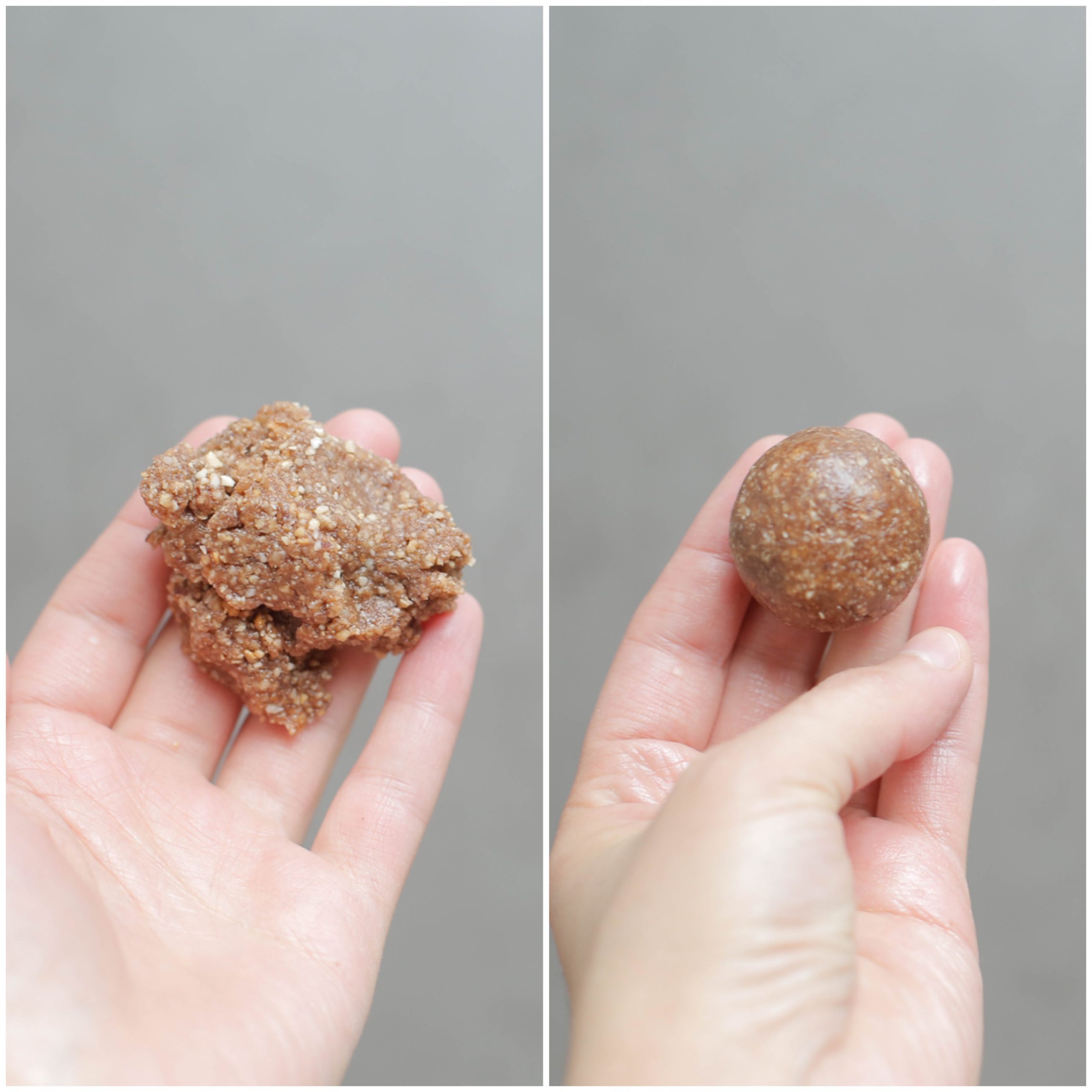 Koekjesdeeg vormen tot een bolletje voor de hazelnootkoekjes