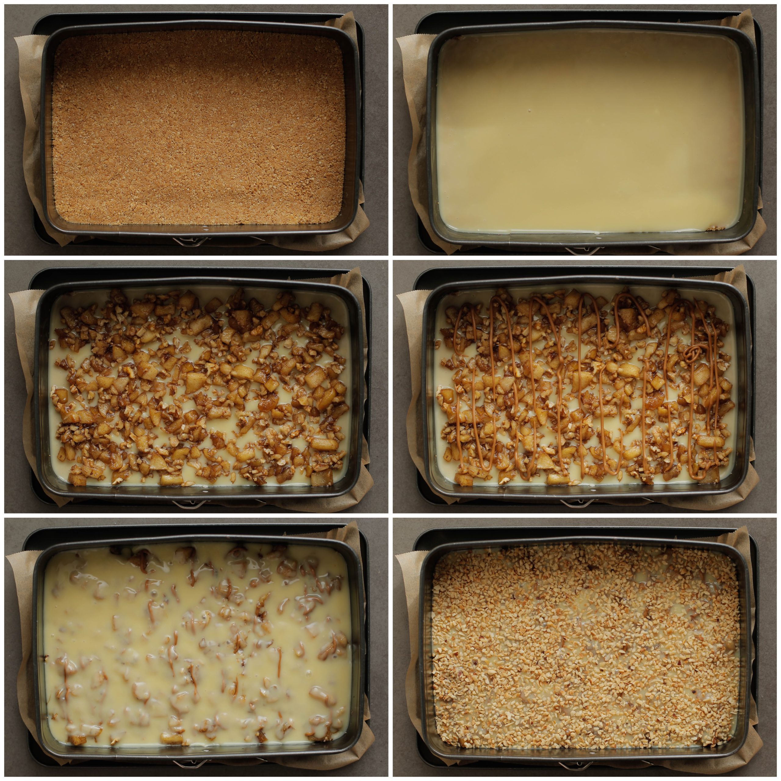 Koekjesdeeg vullen met ganache, appelstukjes, speculoospasta en noten