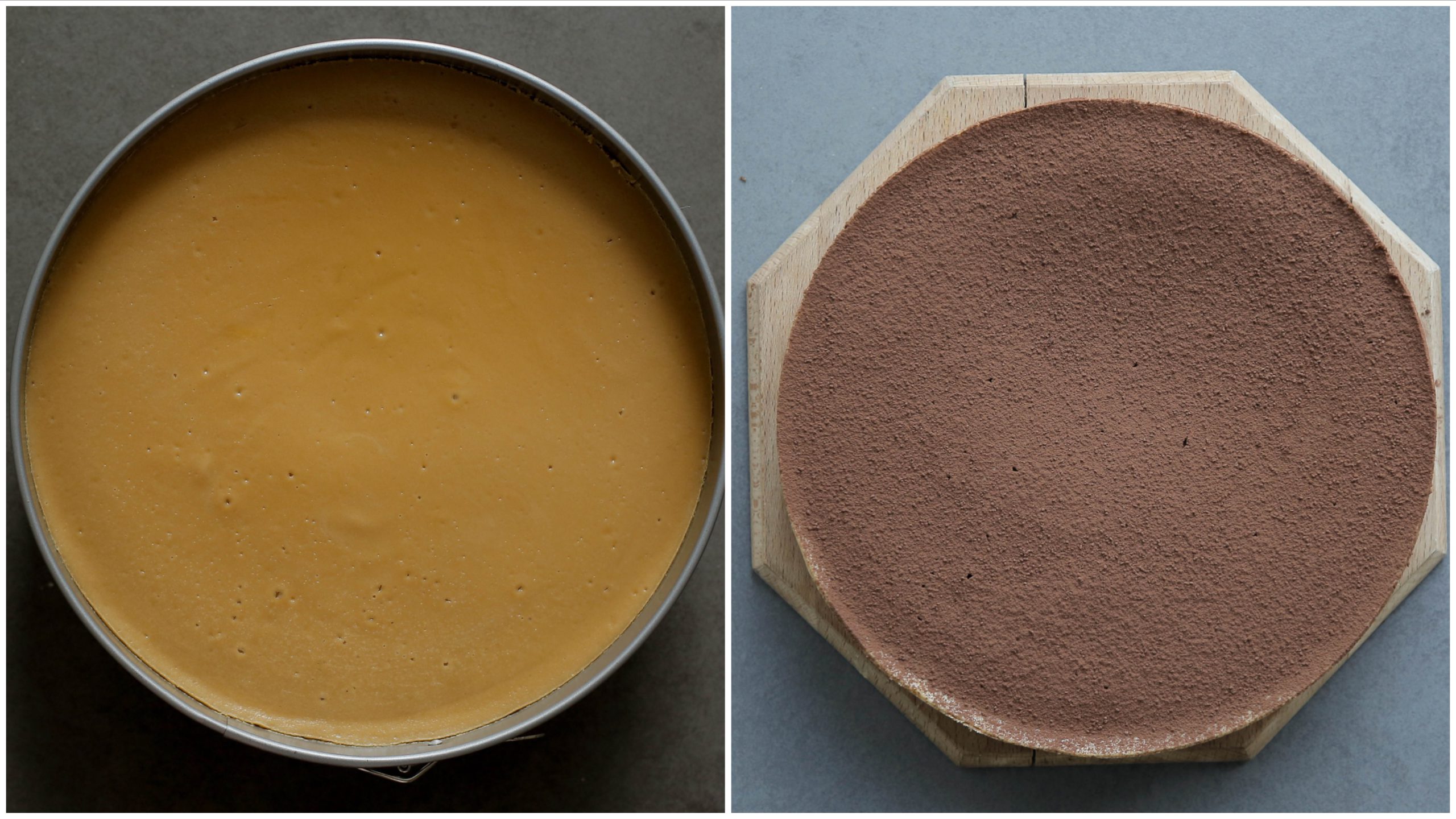 Koffie cheesecake met een laagje cacaopoeder