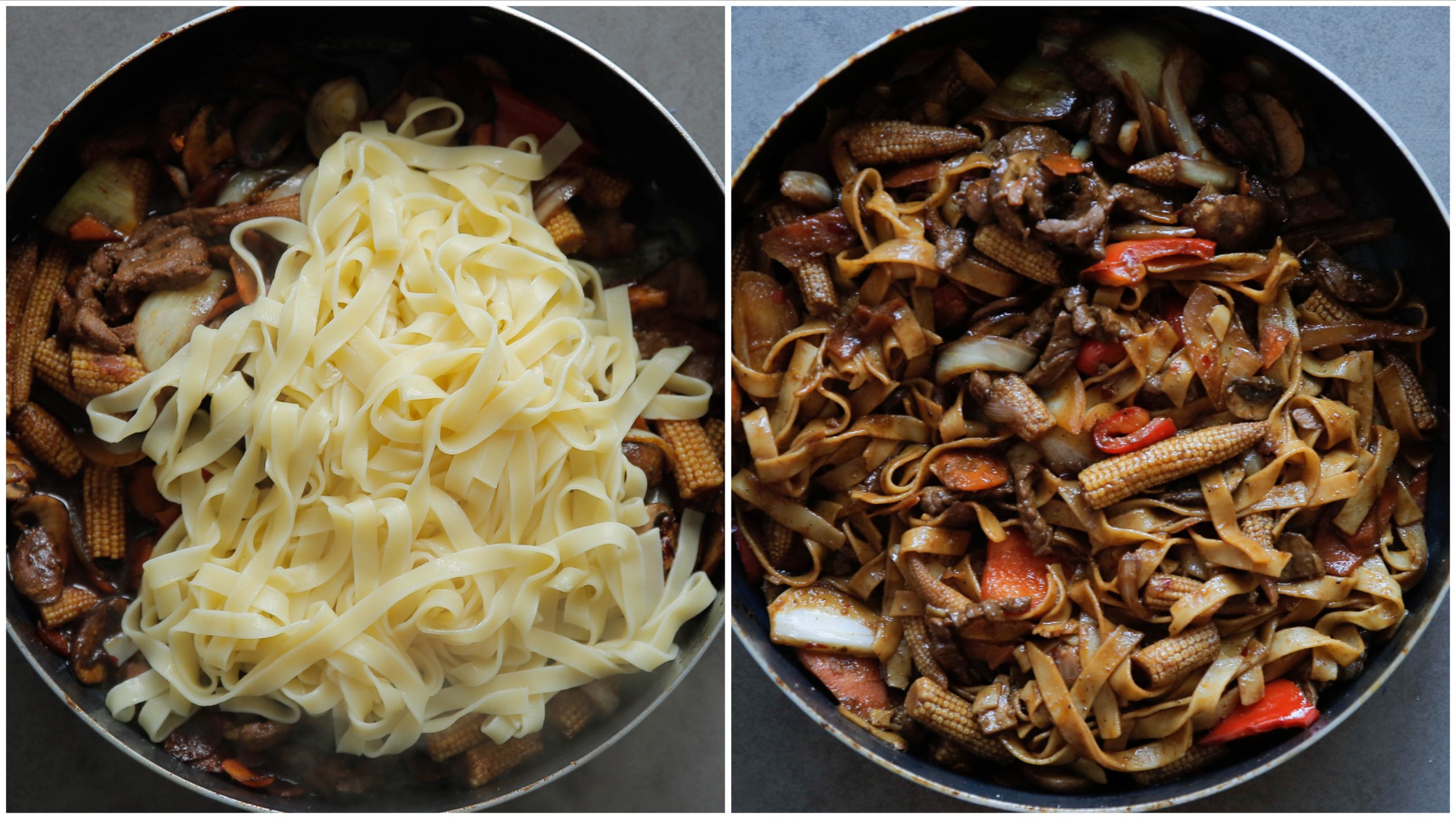 Tagliatelle mengen met groenten en saus