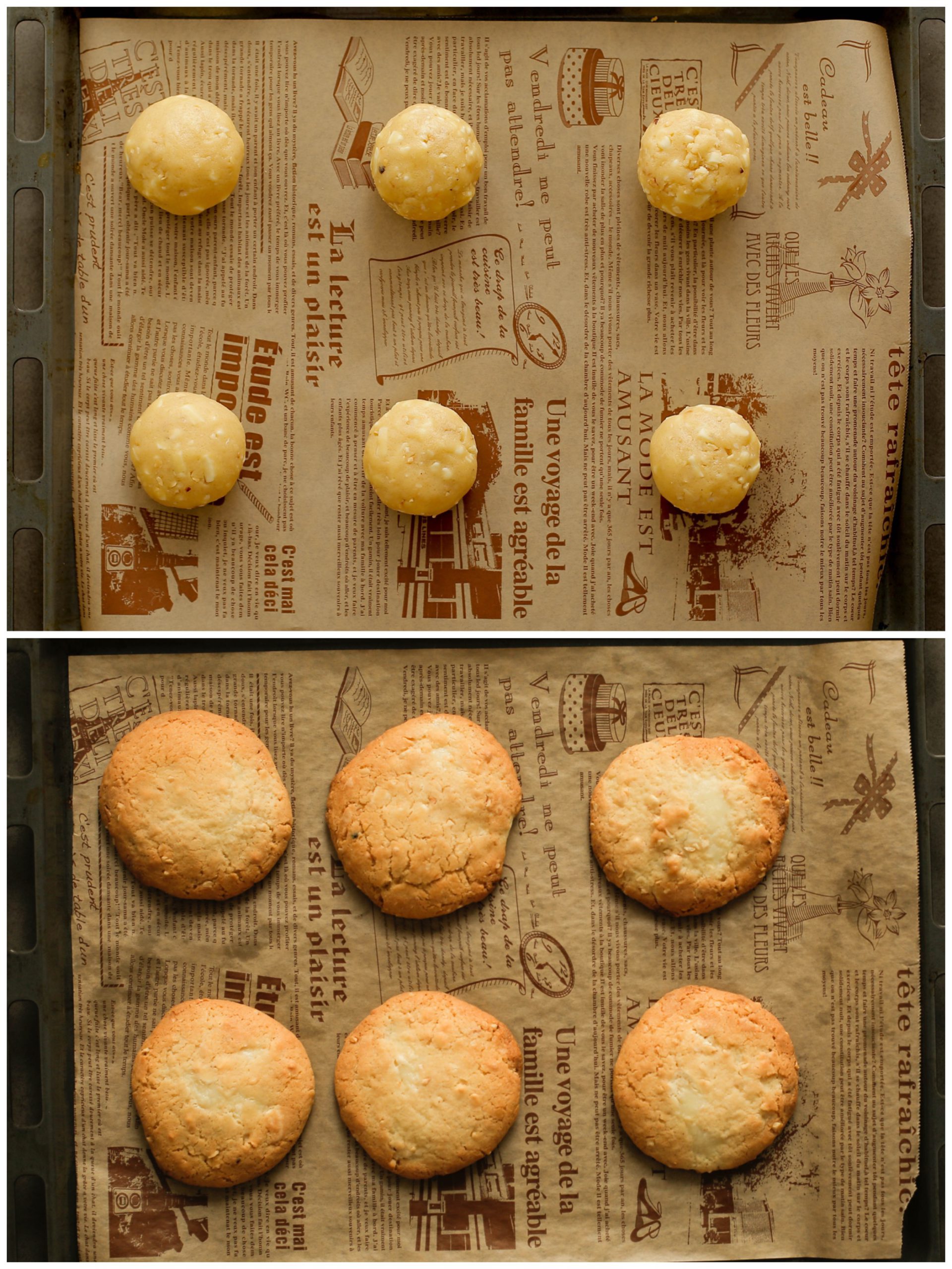 Witte gevulde chocoladekoeken bakken in de oven