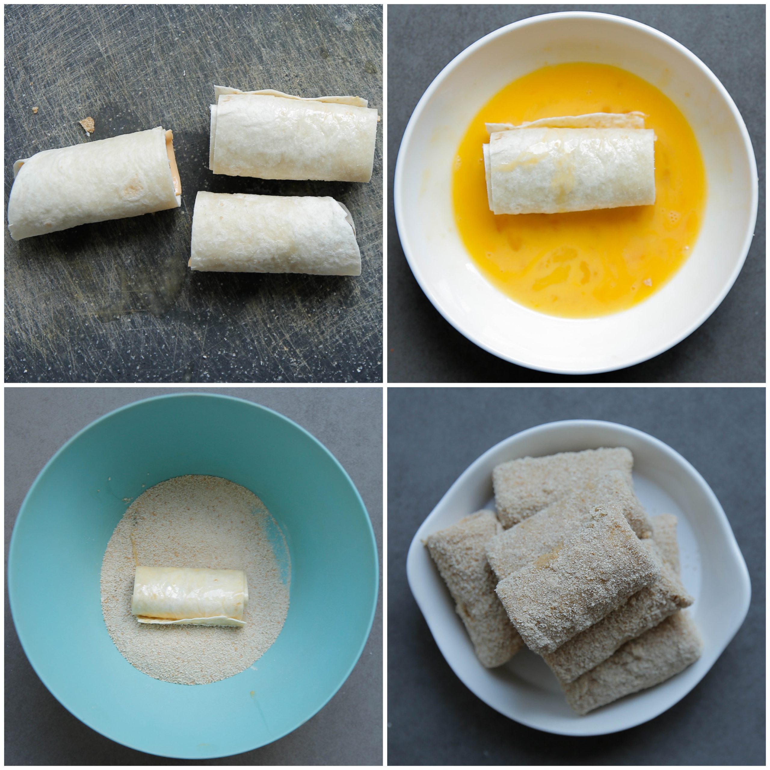 Wraps gevuld met gehakt paneren