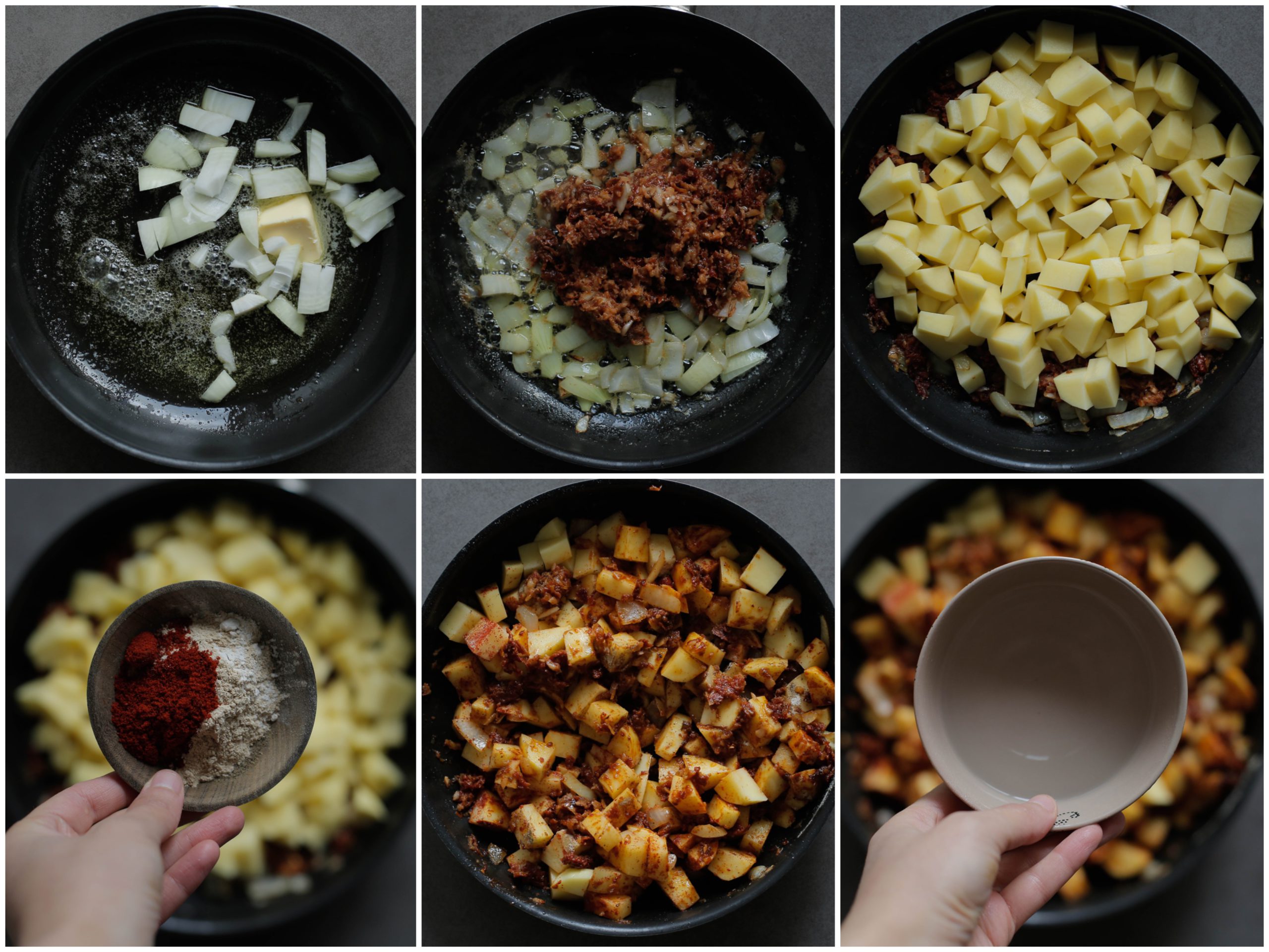 Aardappels bakken met kruiden in een koekenpan