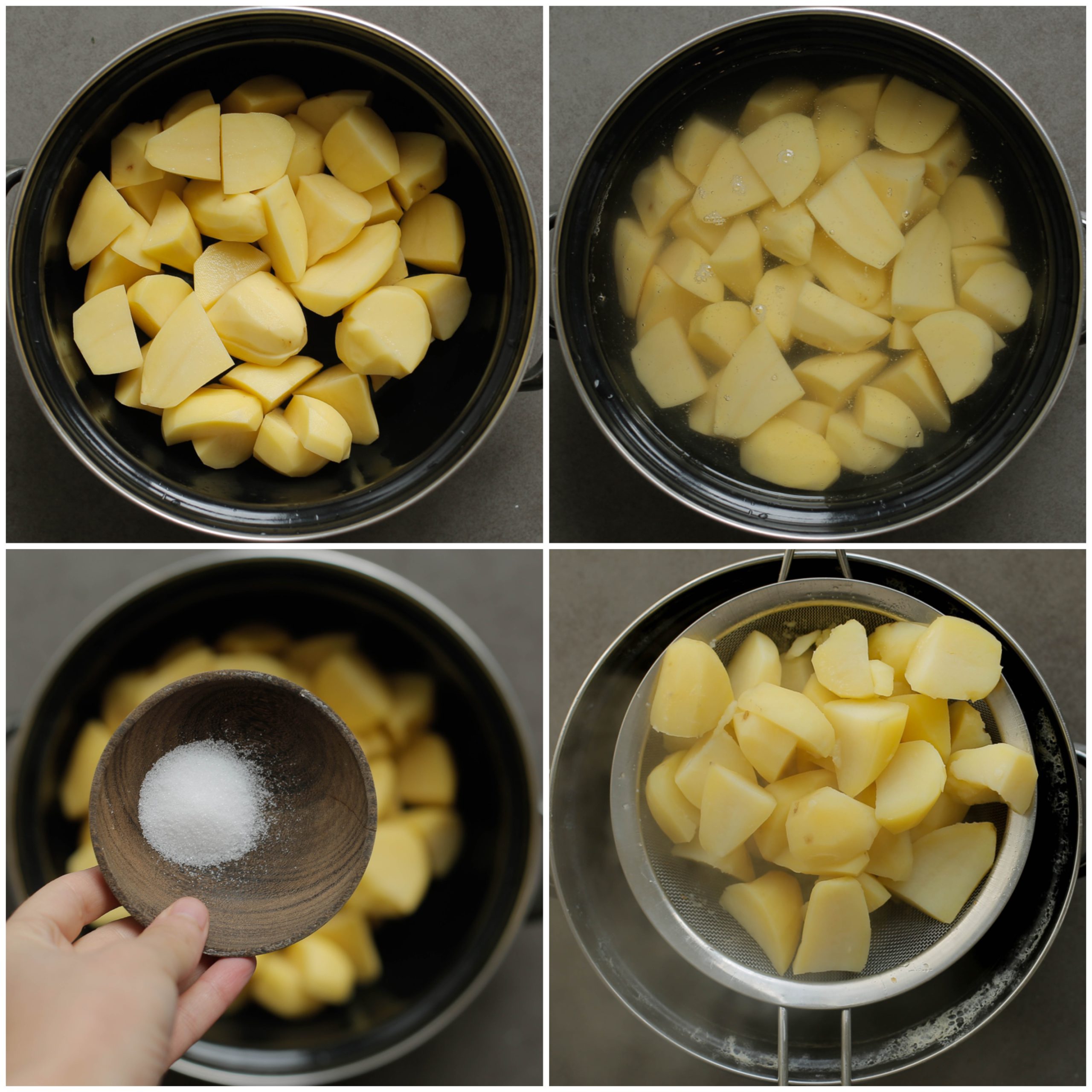 Aardappels voorkoken in een pan met ruim water