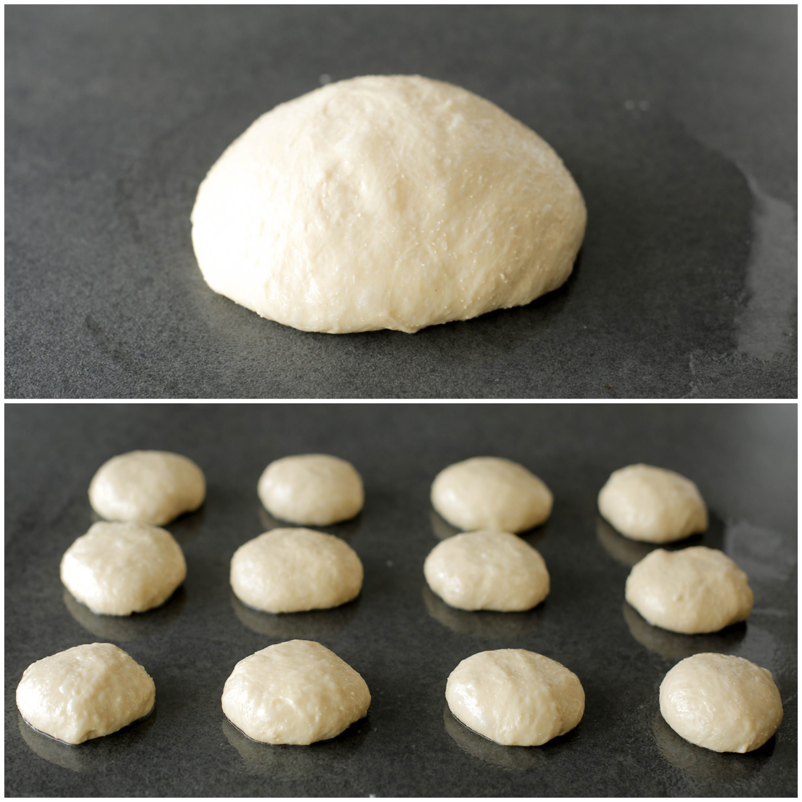 Deeg vormen tot bollen op een ingevette werkplek