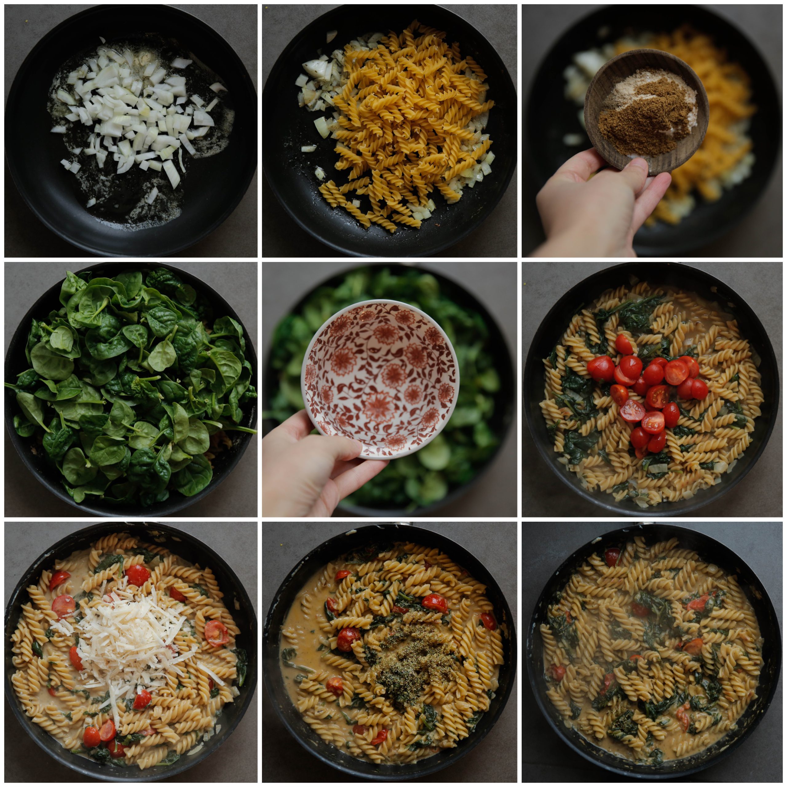 Fusilli gaar koken met groenten in een koekenpan