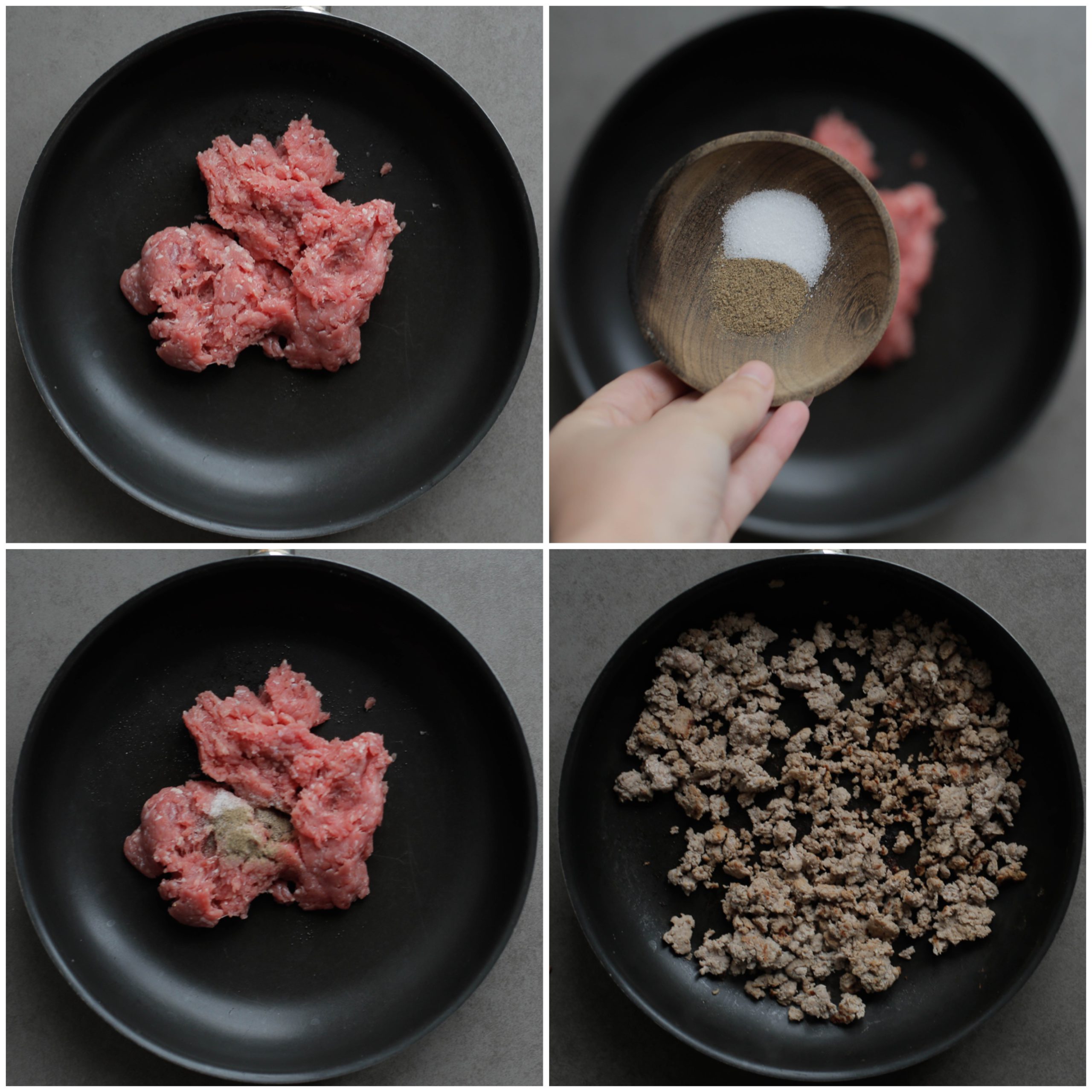 Gehaktmengsel bakken met zout en peper