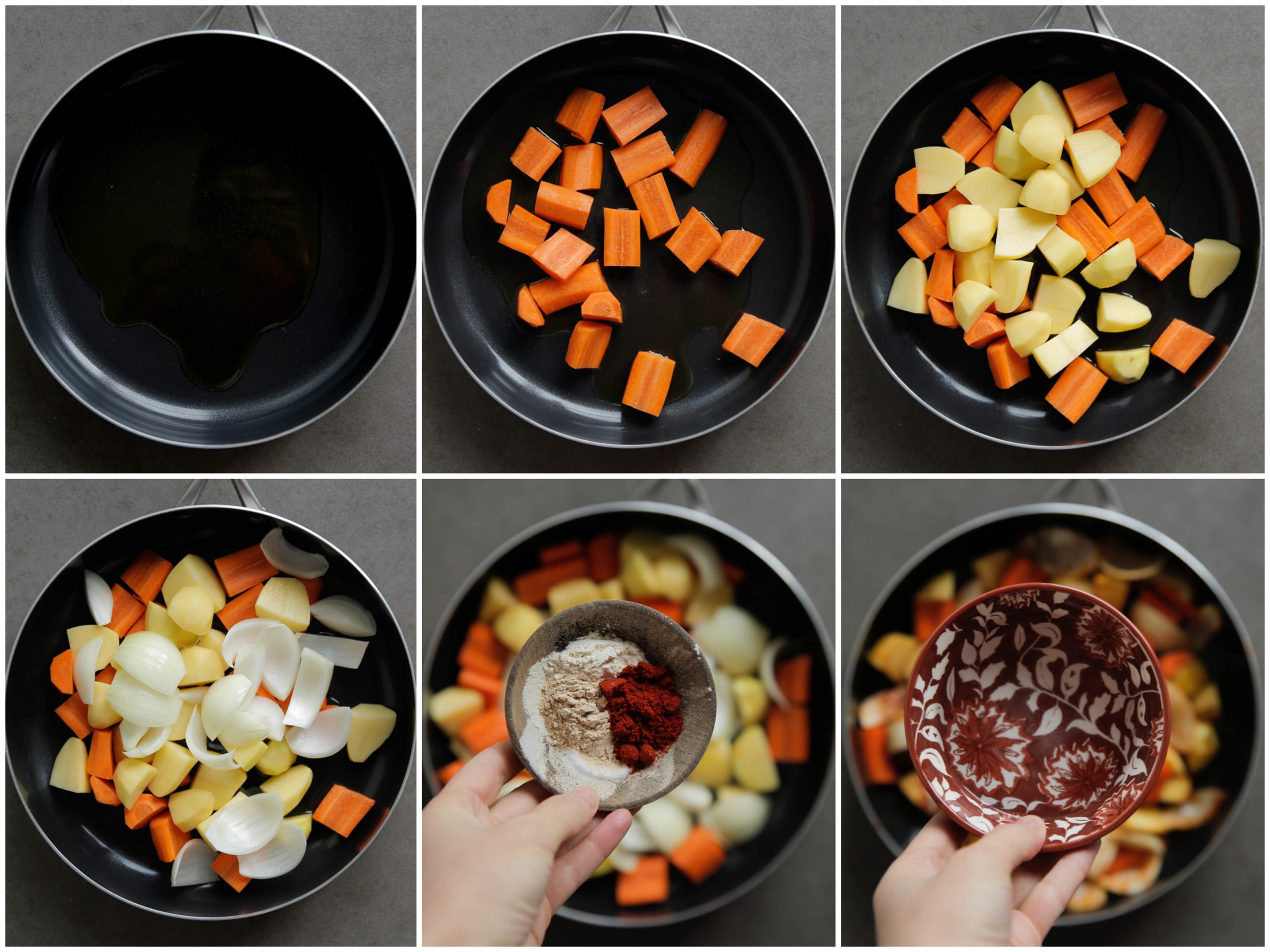 Groenten in een koekenpan bakken en koken