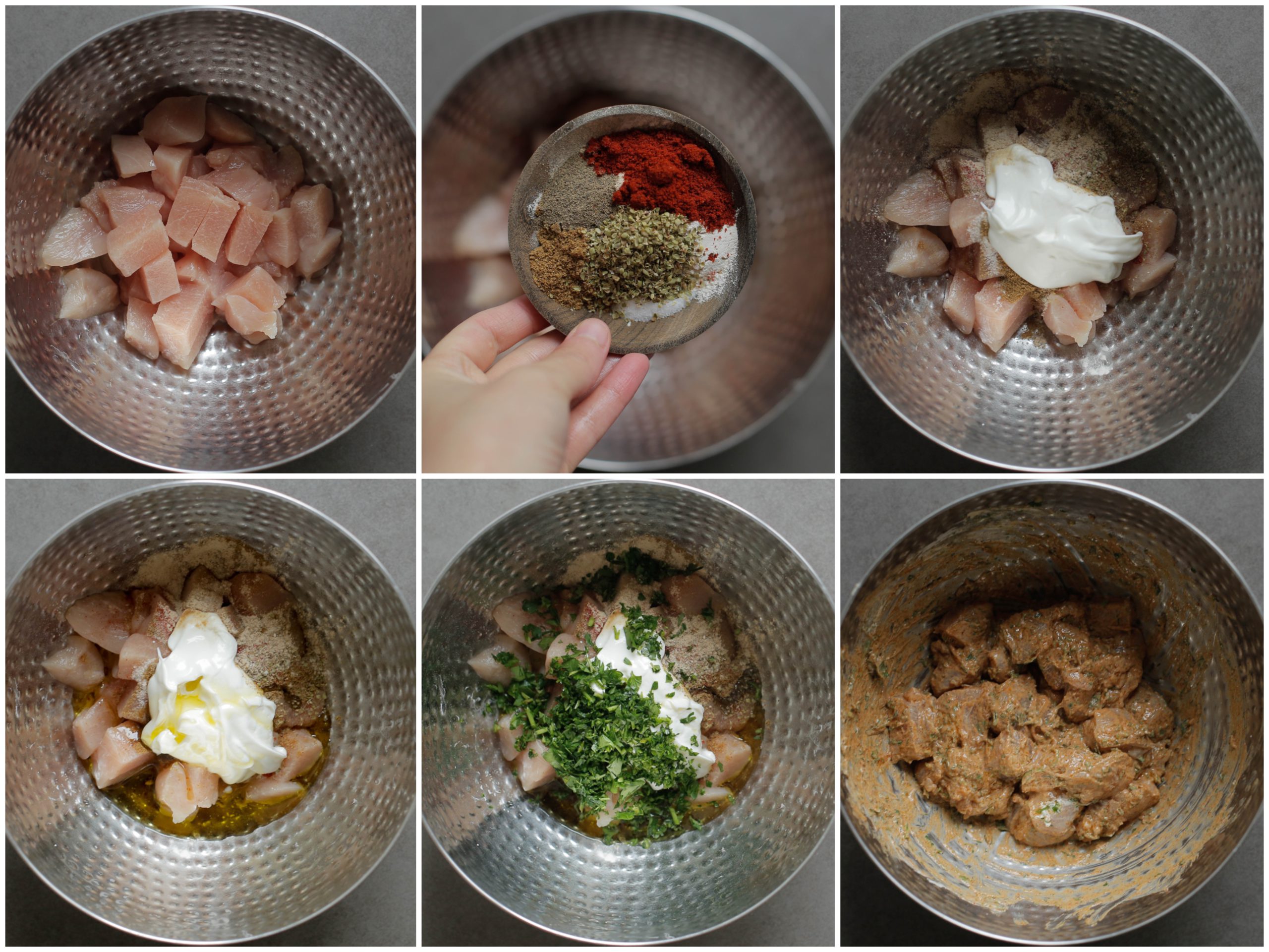 Kipmengsel souvlaki in een diepe kom