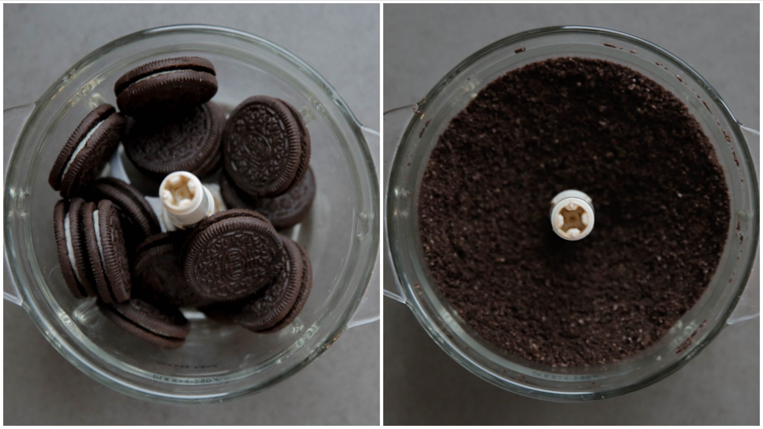 Oreo fijnmalen in een hakmolen