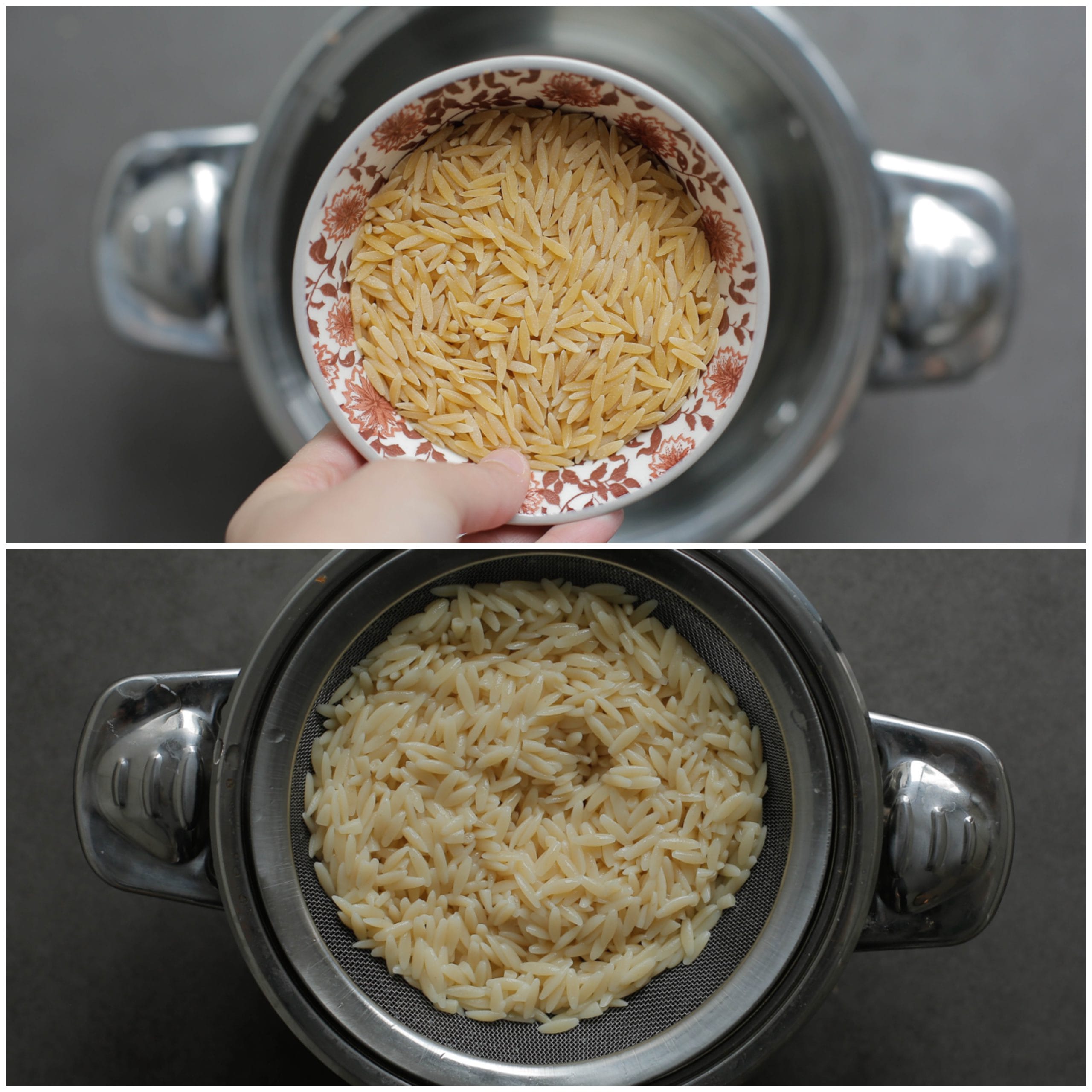 Orzo voorkoken in een pan met water