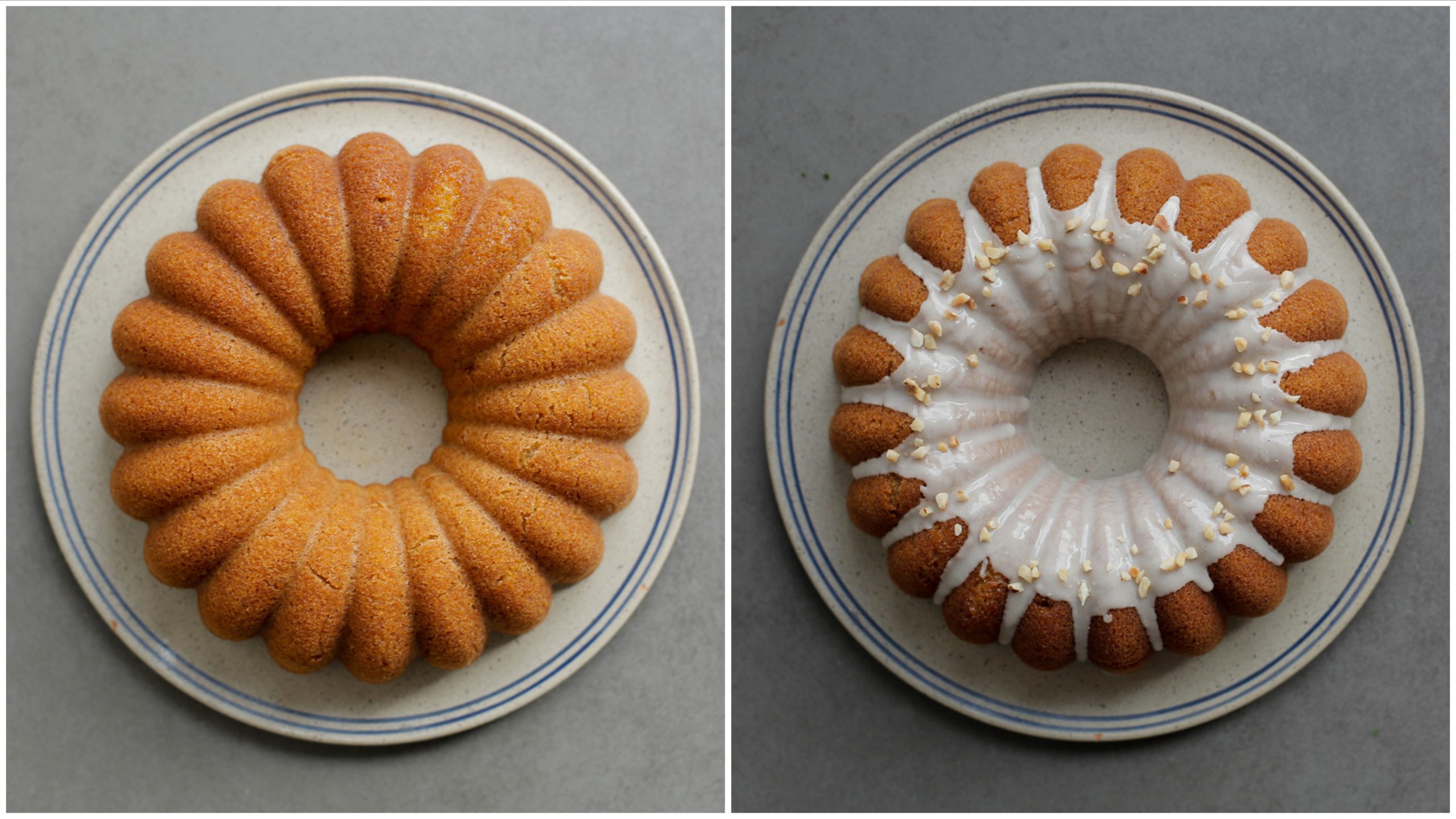 Pompoencake garneren met glazuur en noten