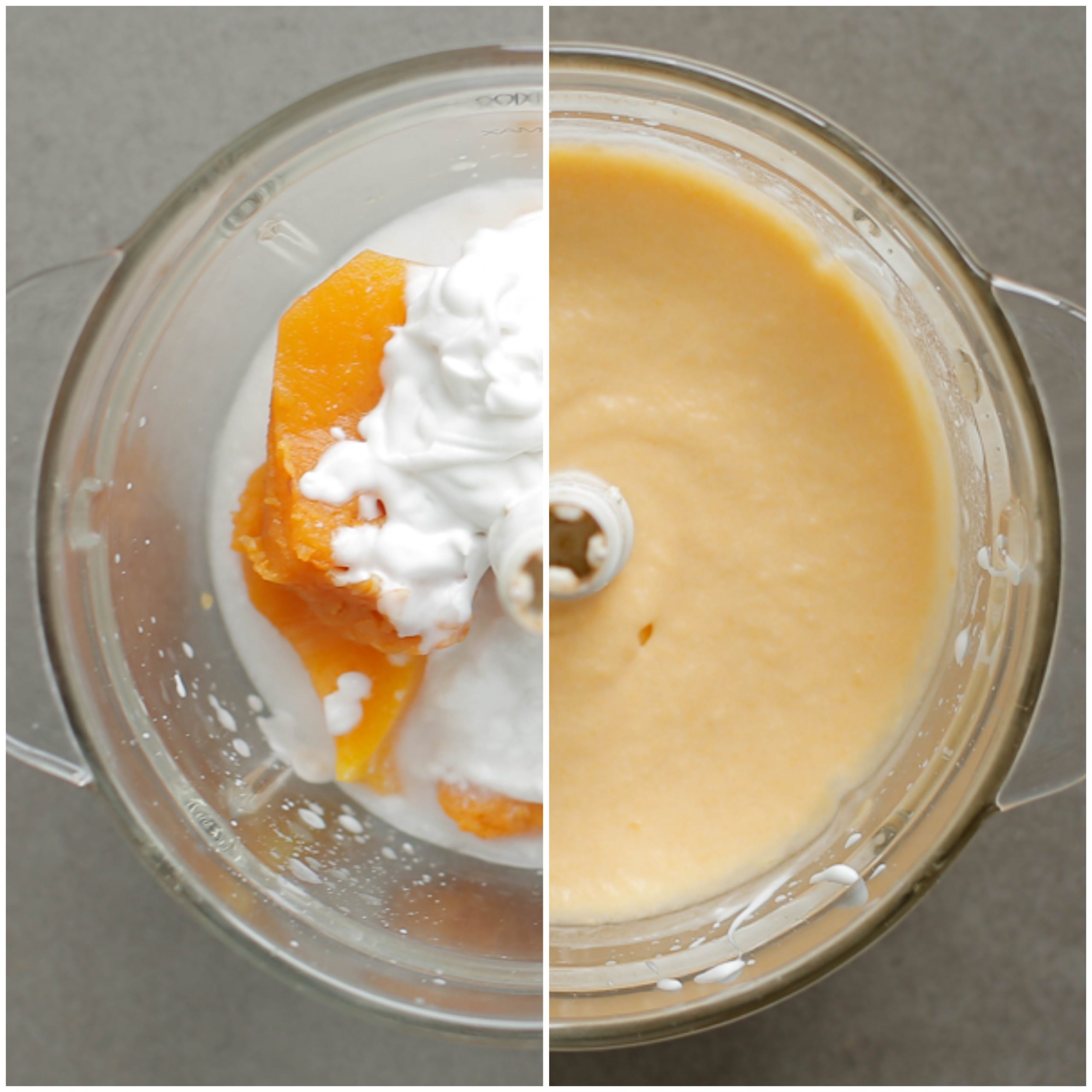 Pompoenmengsel in een hakmolen