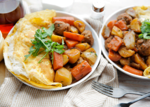 Groenten met gehaktballen in saus