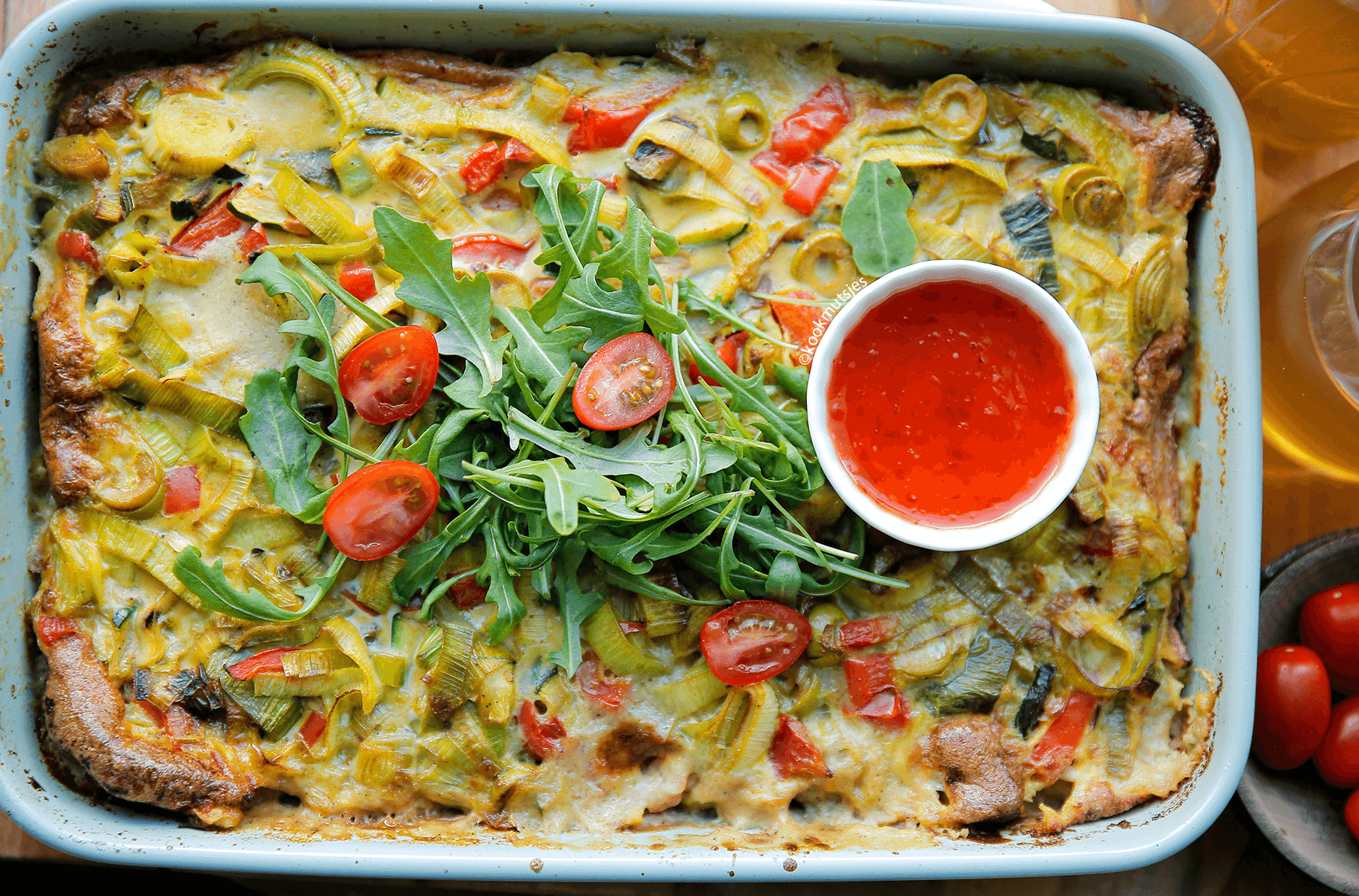 Aardappelgratin met groente en ei