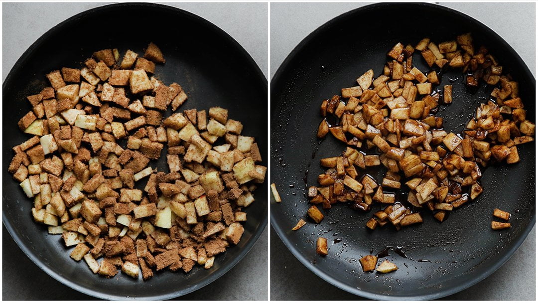 Appelstukjes karameliseren in een koekenpan