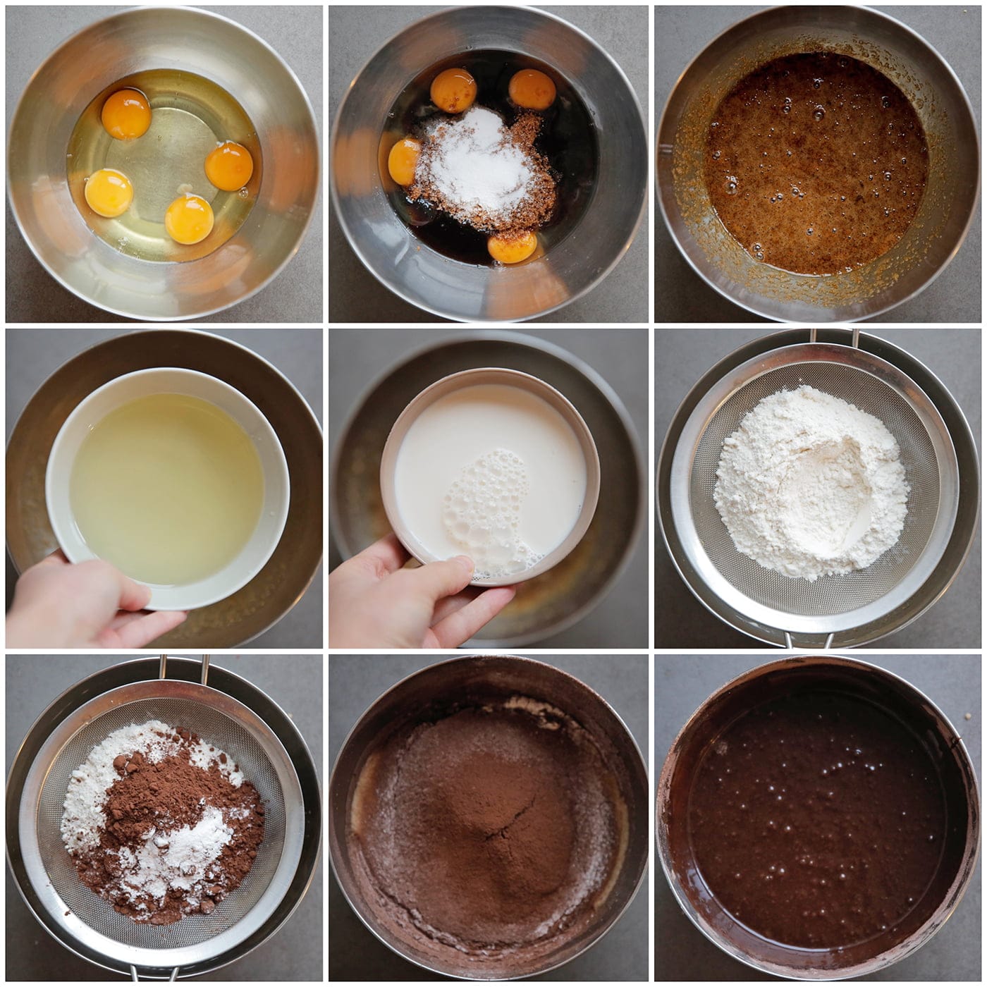 Cakebeslag mixen tot een gladde massa voor de chocoladecake met kersenvlaai