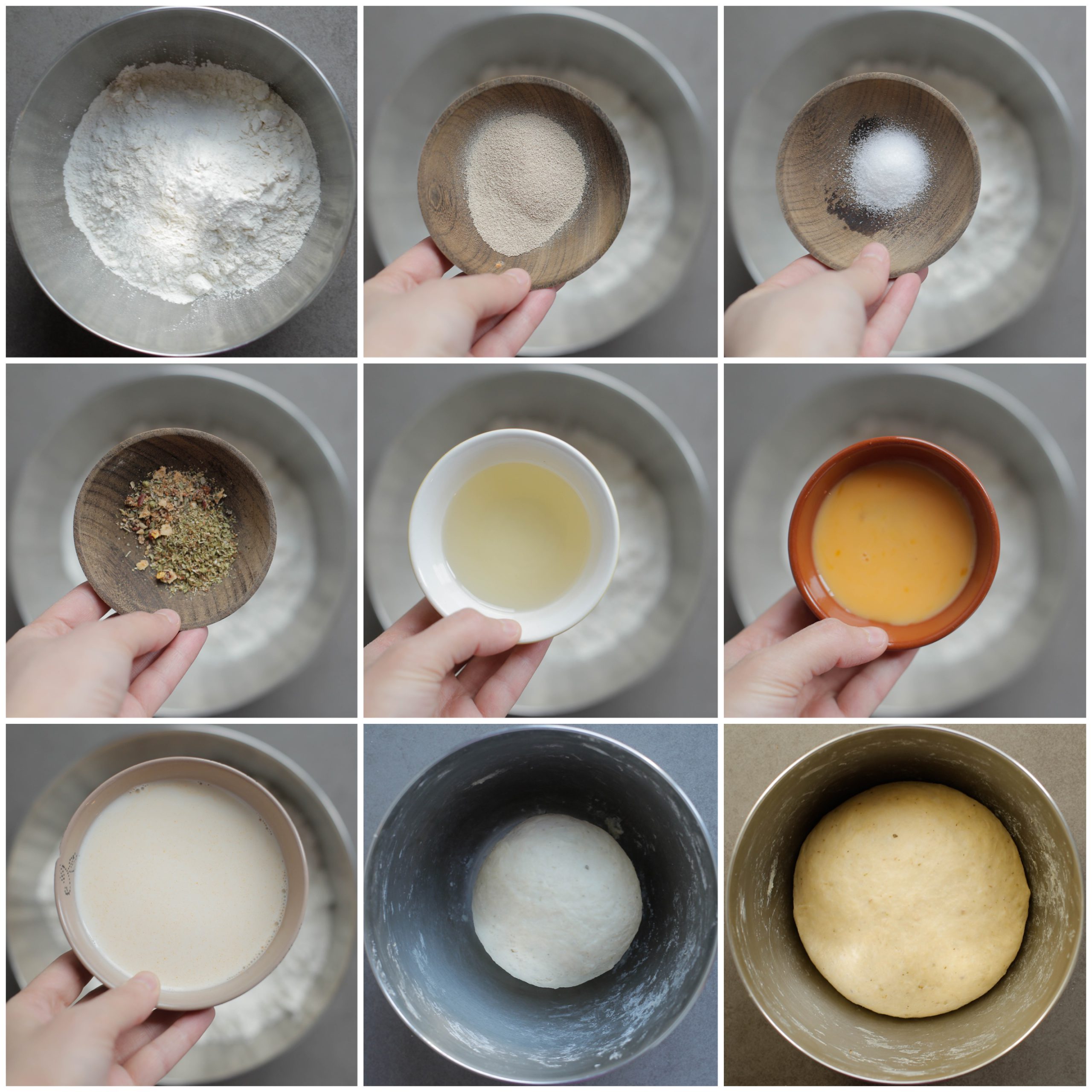 Deeg kneden voor de spinazie kaasbroodjes