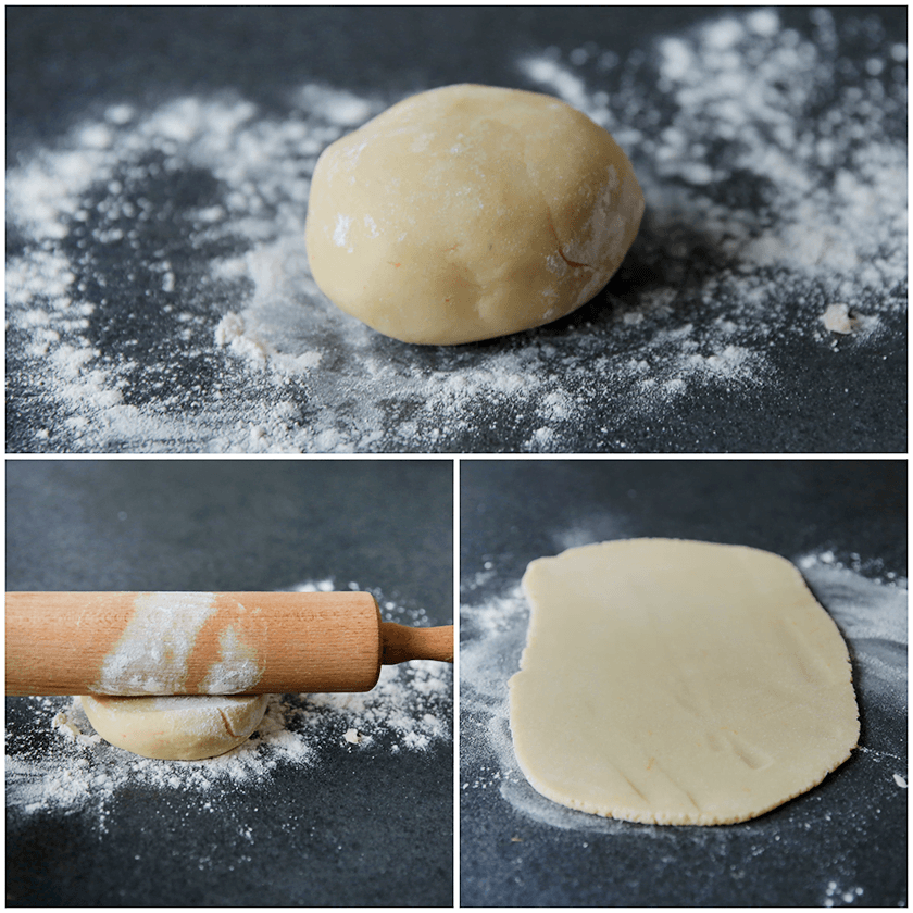 Deeg uitrollen met een deegroller tot een rechthoekige lap