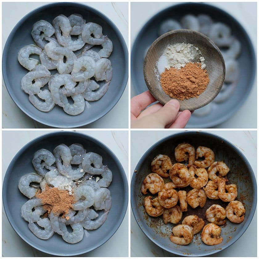 Garnalen gaar bakken met kruiden tot een geheel