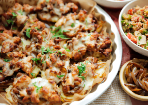 Gevulde aardappels met hete kip en gekarameliseerde ui Kookmutsjes