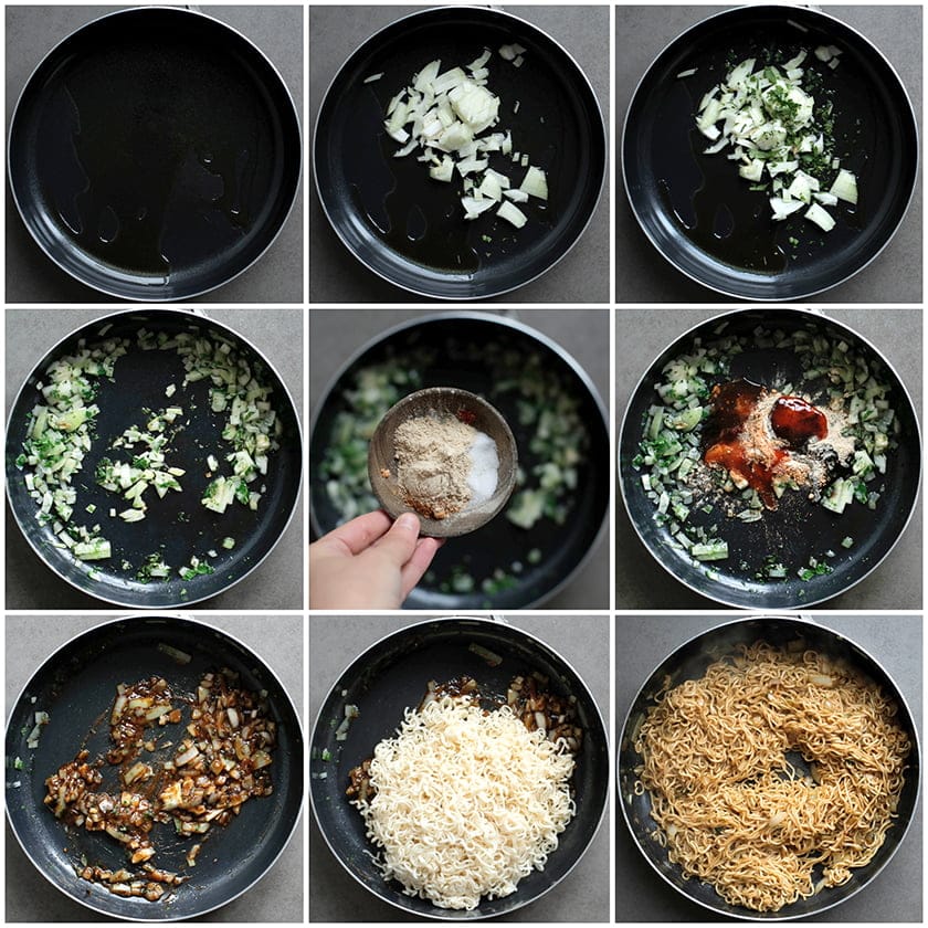 Groenten bakken met noedels