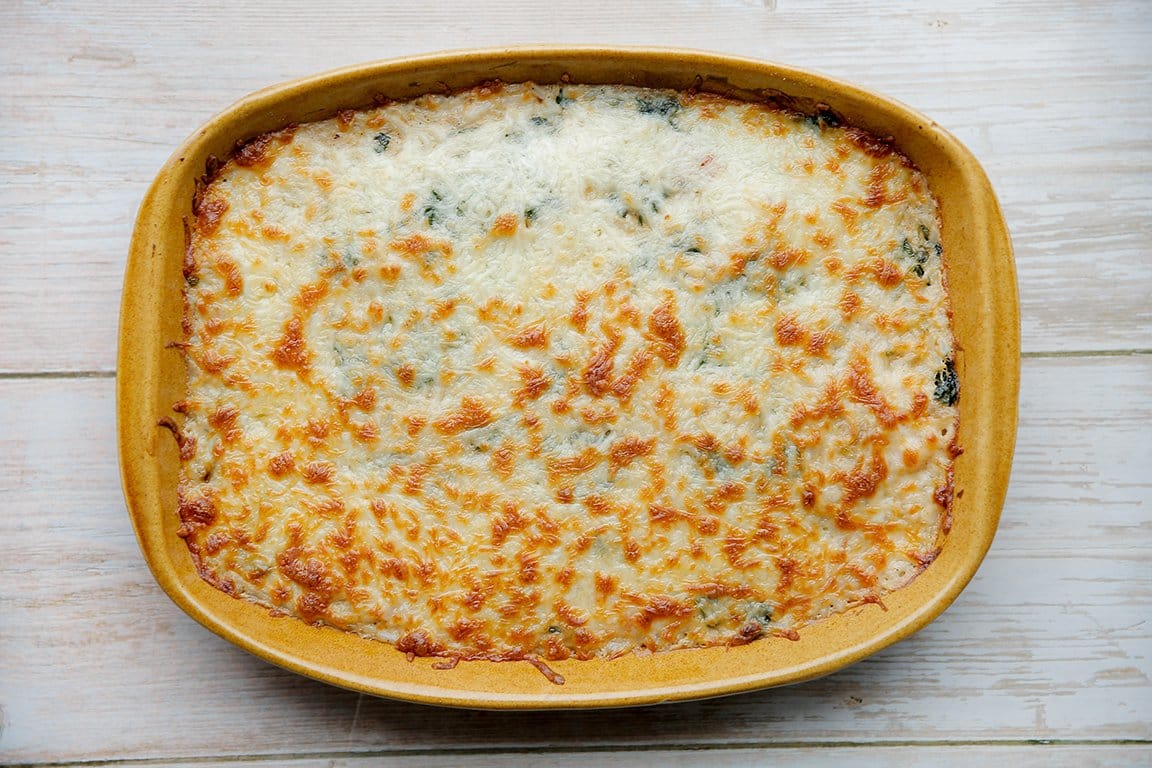 Garnaal rijstschotel gaar bakken in de oven