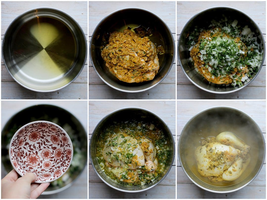 Kip gaar koken in water met het groentemengsel