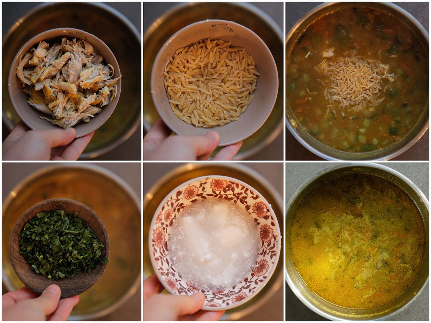 Kipfilet, orzo, peterselie, kokosmelk toevoegen aan de soep