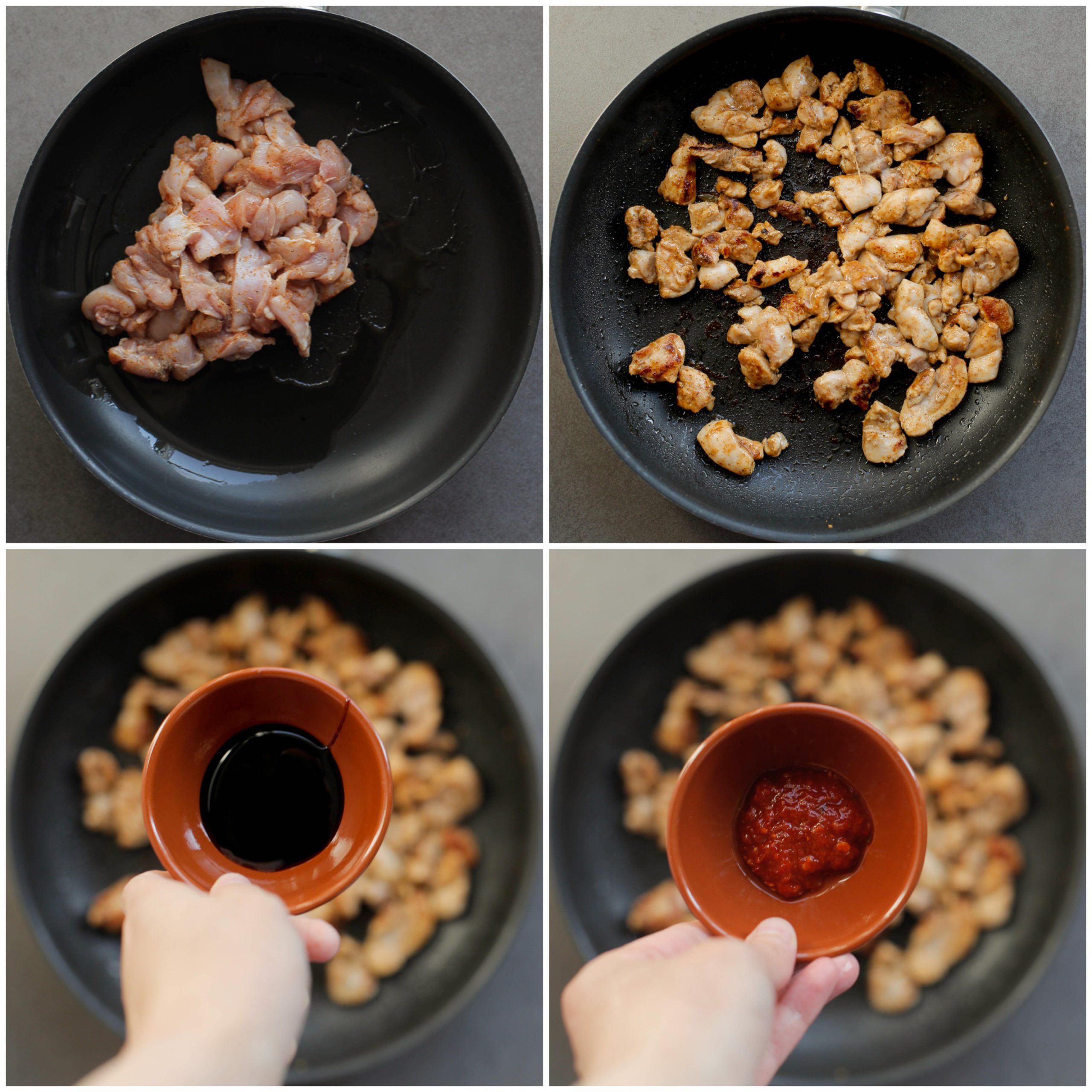 Kipstukjes pittig maken en gaar bakken met sambal en ketjap manis