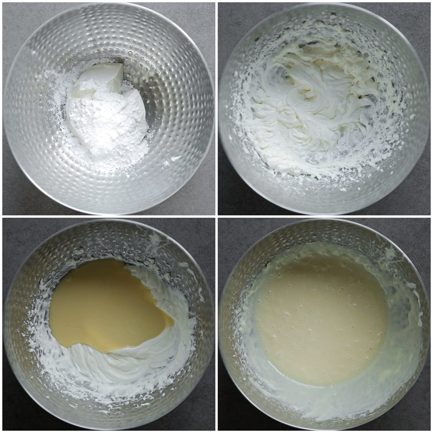 Mascarpone mixen met gesmolten witte chocolade tot een gladde massa in een diepe kom