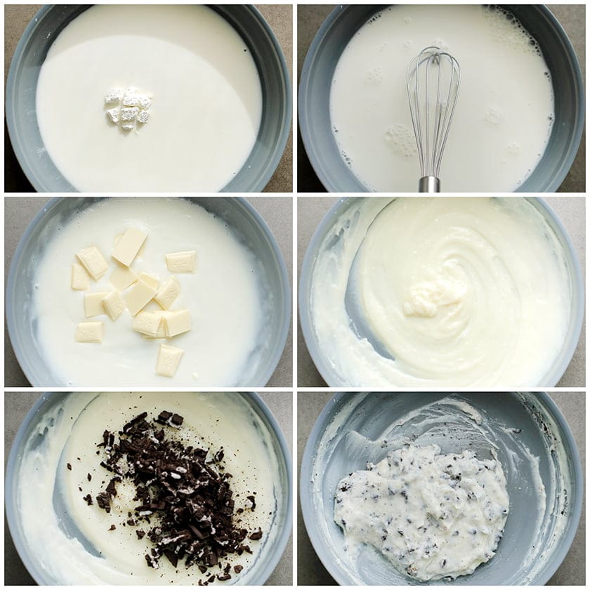 Oreomengsel zacht koken in een koekenpan