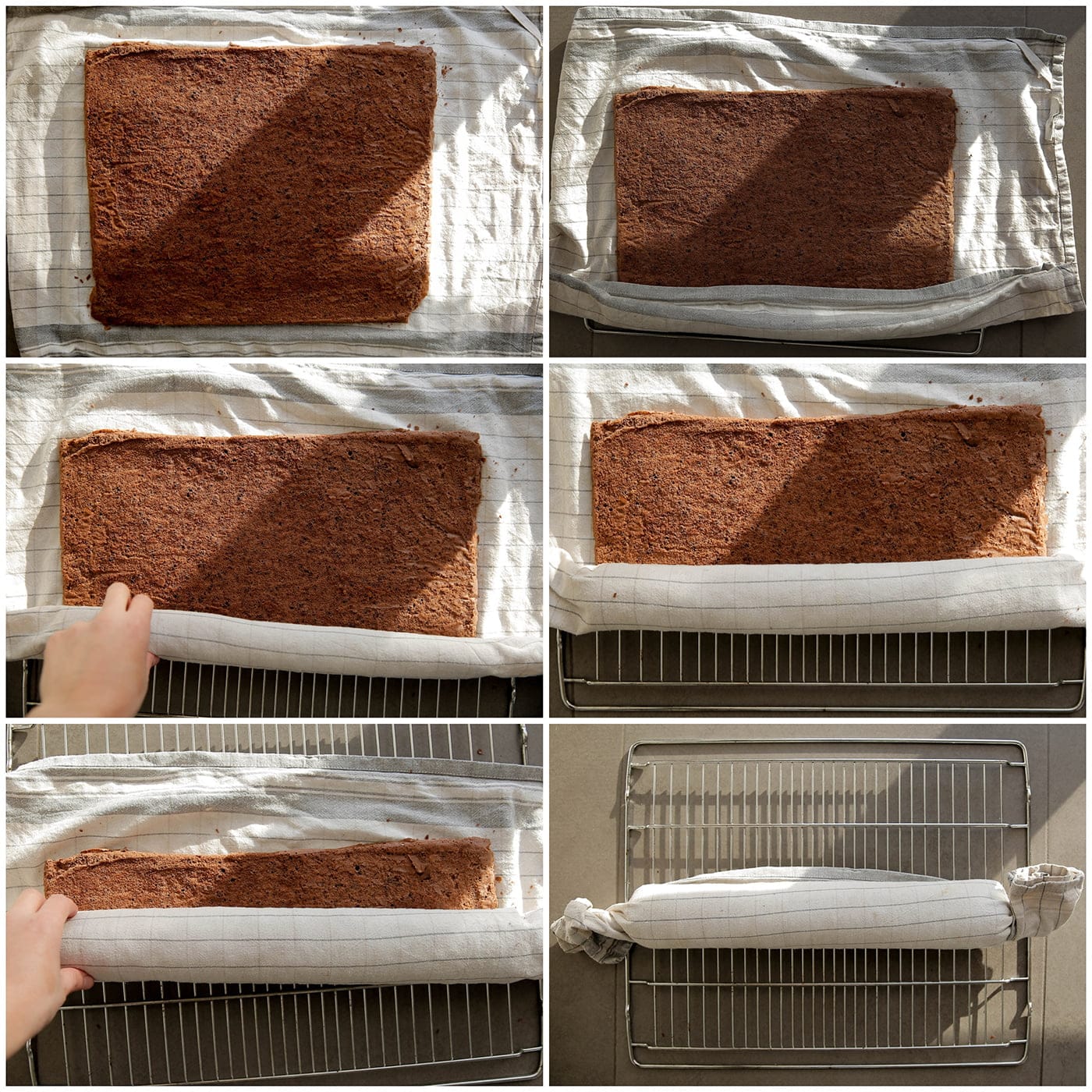 Rolcake inrollen met behulp van een vochtige theedoek