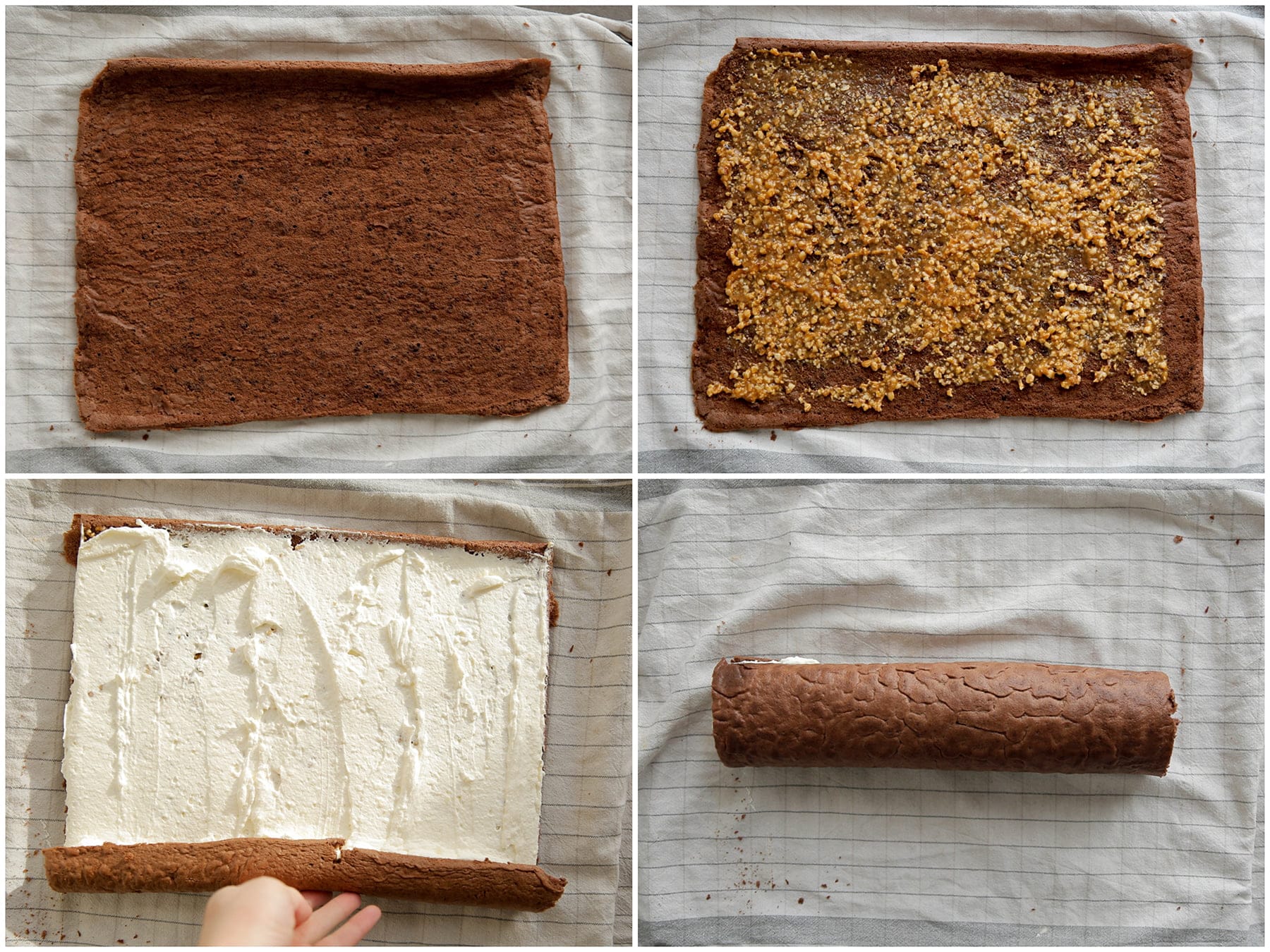 Rolcake vullen en rollen met het pinda-karamelmengsel en room