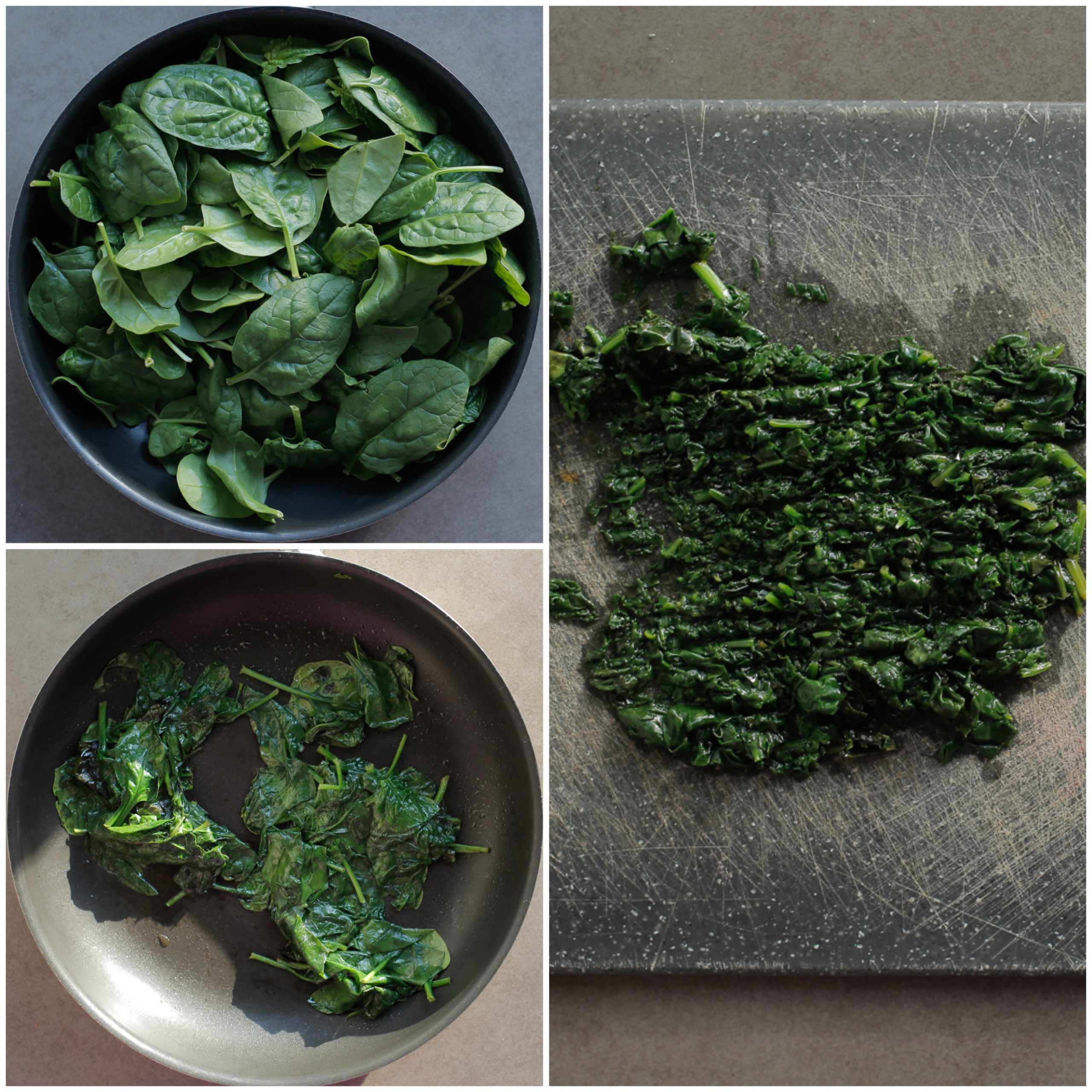 Verse spinazie bakken en fijnhakken