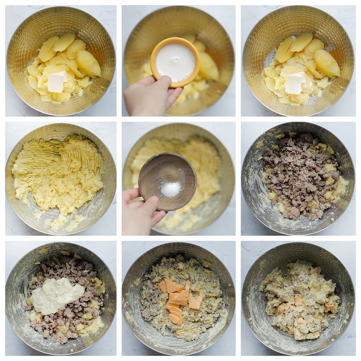 Aardappelvulling mengen met gehakt