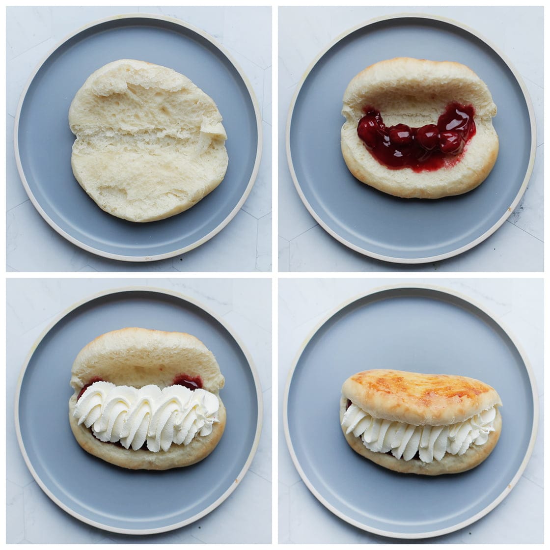 Broodje vullen met kersenvlaai en room
